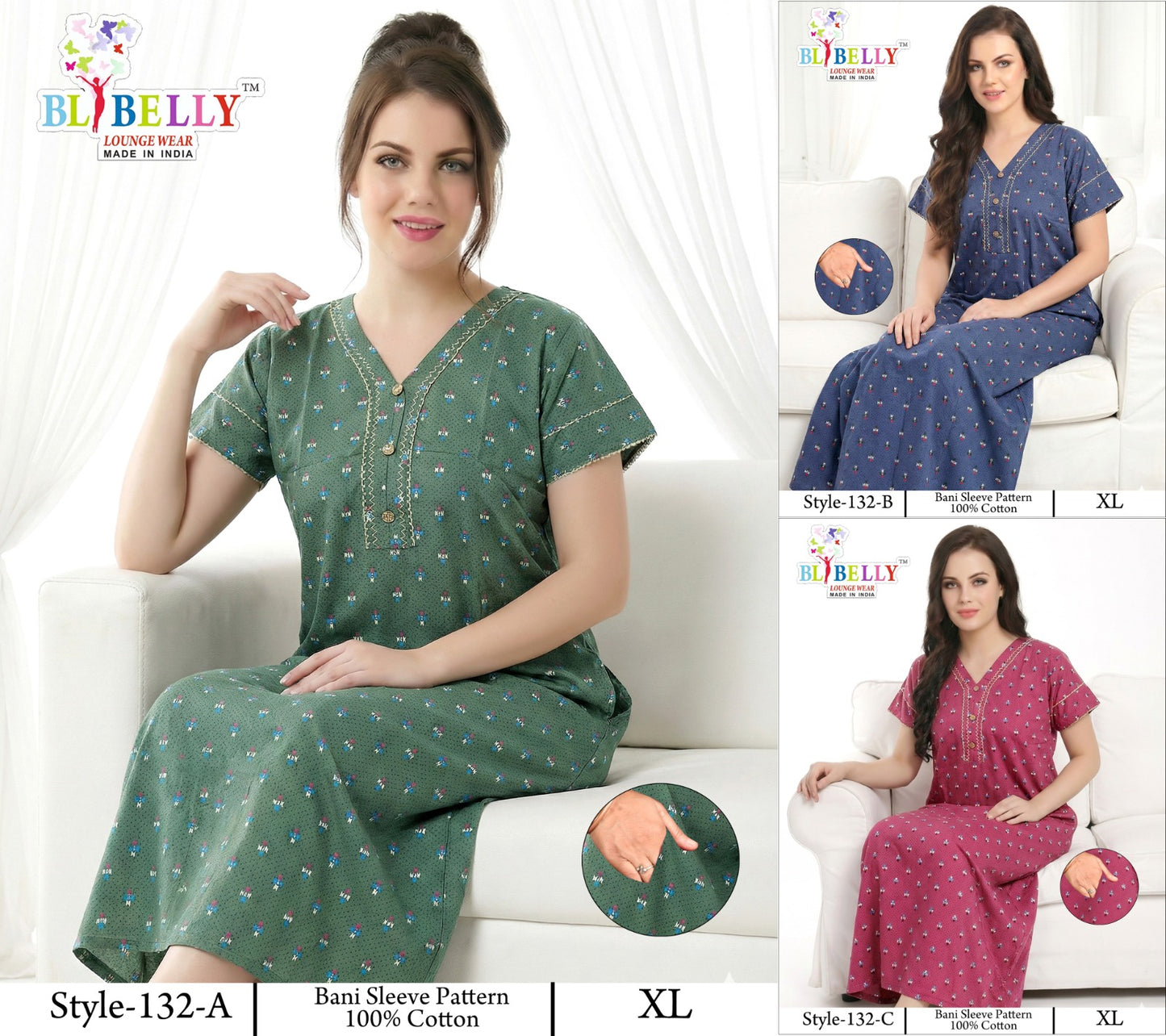Style 117-154 Kalyani Bani Belly Cotton Night Gowns Wholesale Price