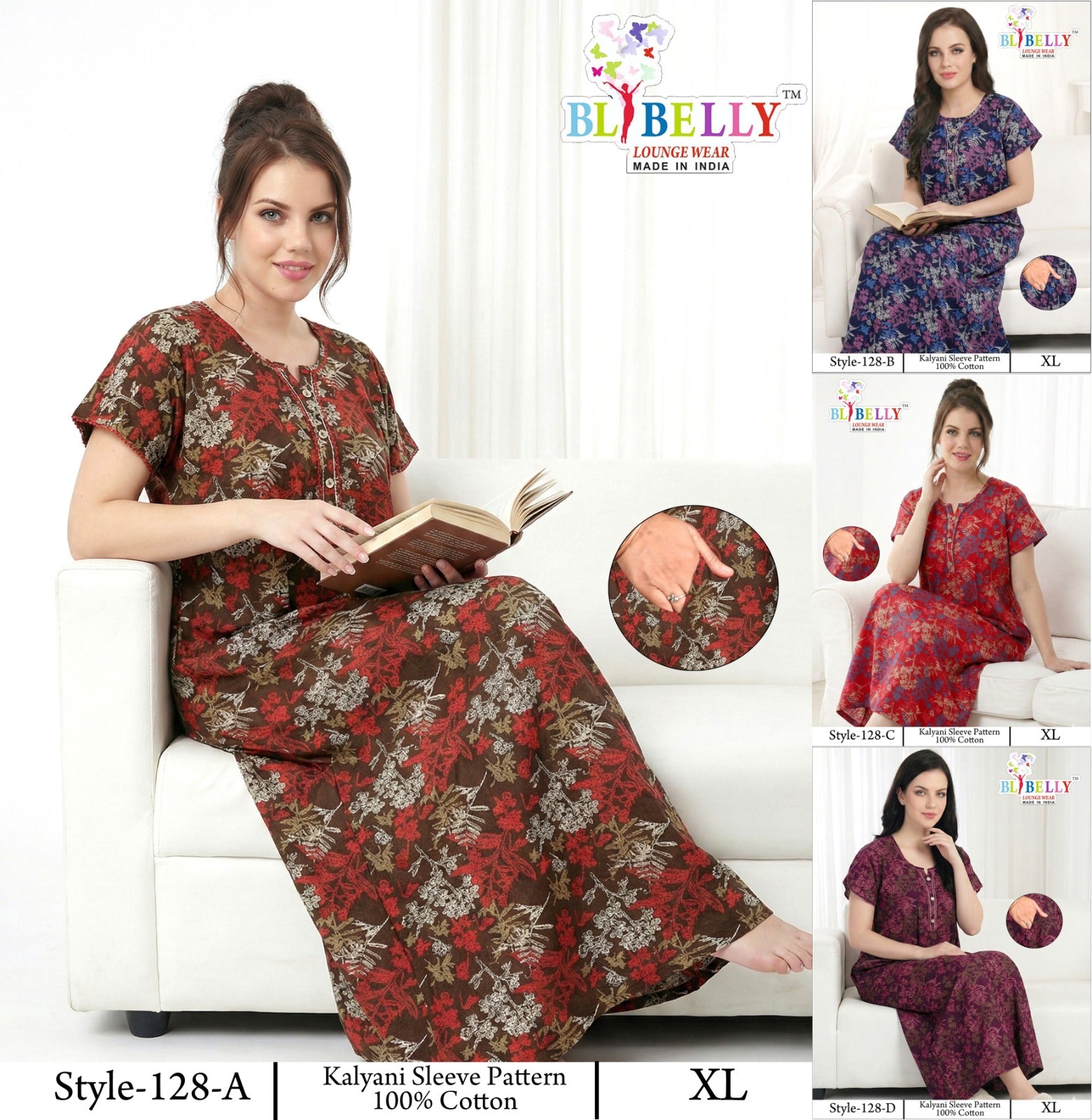 Style 117-154 Kalyani Bani Belly Cotton Night Gowns Wholesale Price