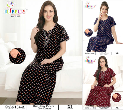 Style 117-154 Kalyani Bani Belly Cotton Night Gowns Wholesale Price