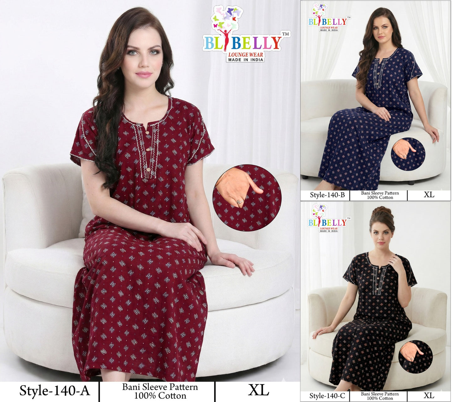 Style 117-154 Kalyani Bani Belly Cotton Night Gowns Wholesale Price