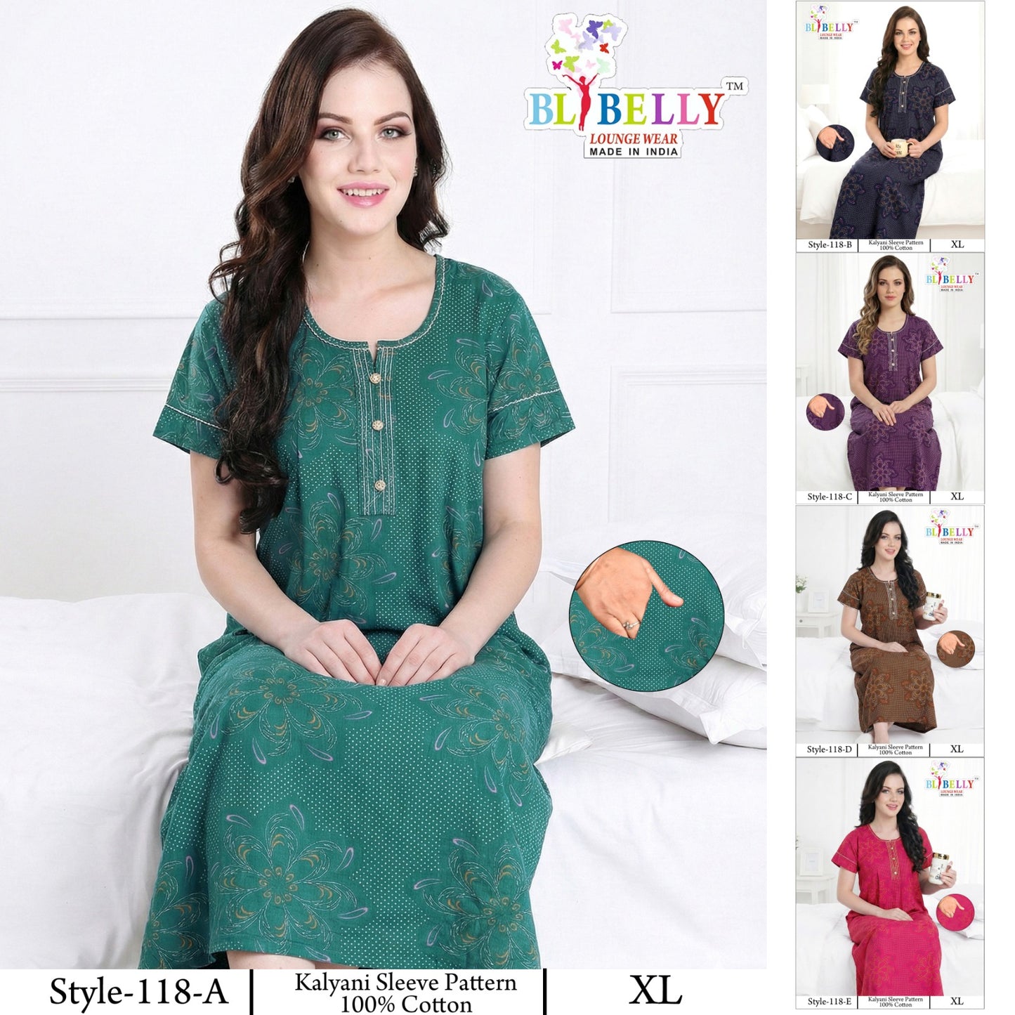 Style 117-154 Kalyani Bani Belly Cotton Night Gowns Wholesale Price