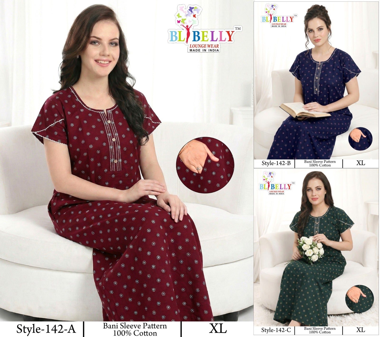 Style 117-154 Kalyani Bani Belly Cotton Night Gowns Wholesale Price