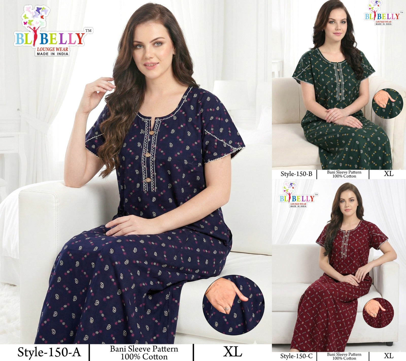 Style 117-154 Kalyani Bani Belly Cotton Night Gowns Wholesale Price
