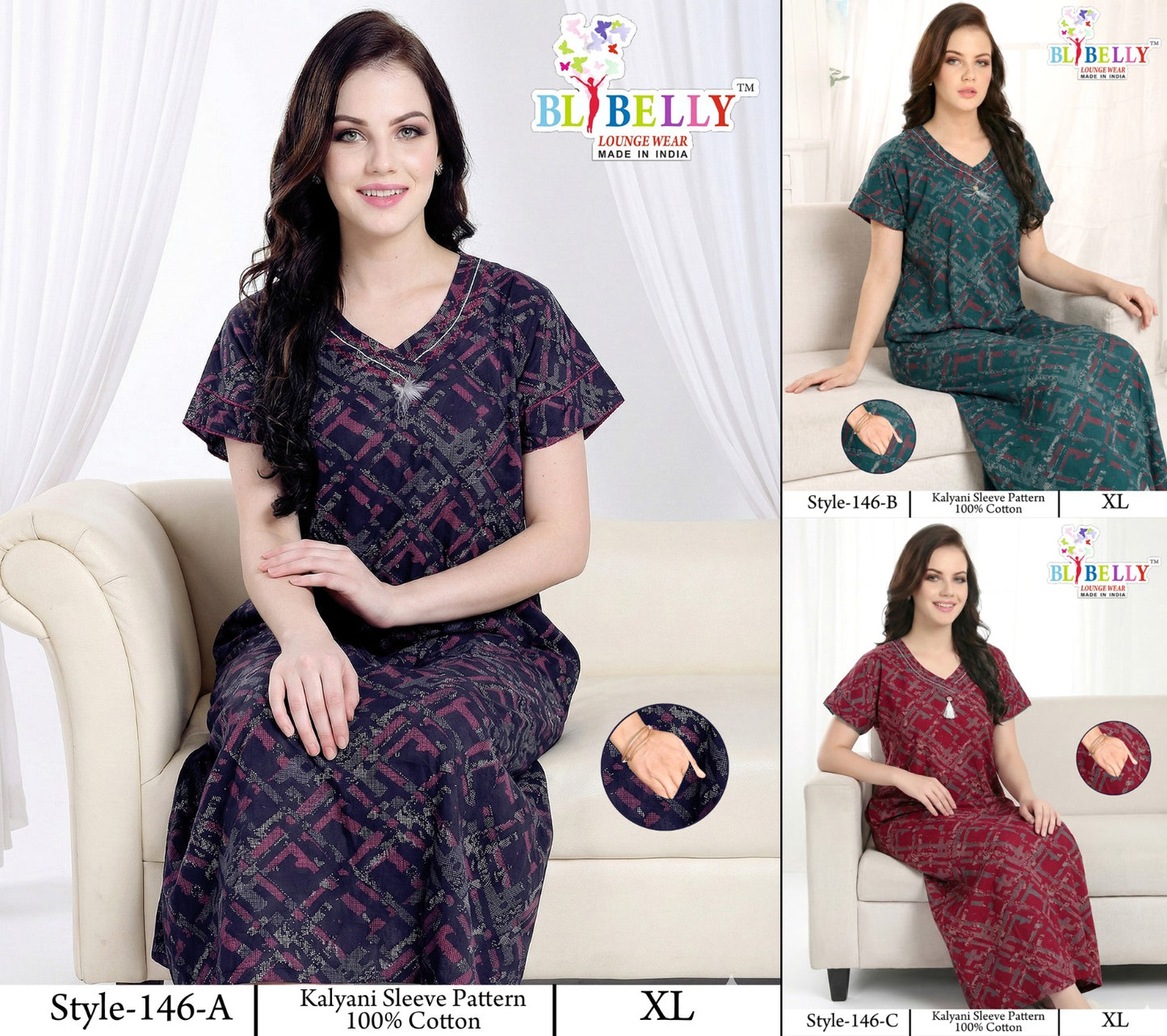 Style 117-154 Kalyani Bani Belly Cotton Night Gowns Wholesale Price