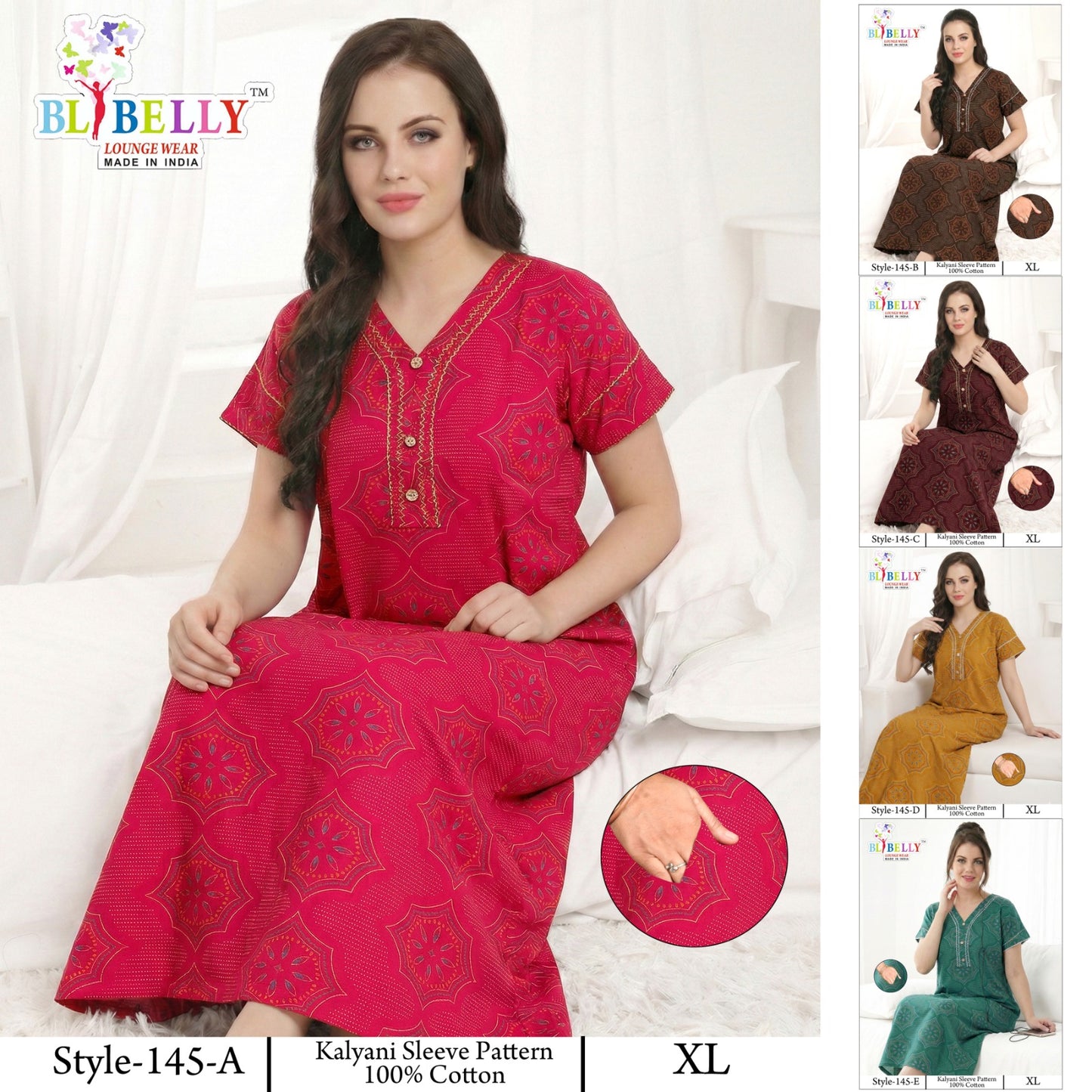 Style 117-154 Kalyani Bani Belly Cotton Night Gowns Wholesale Price