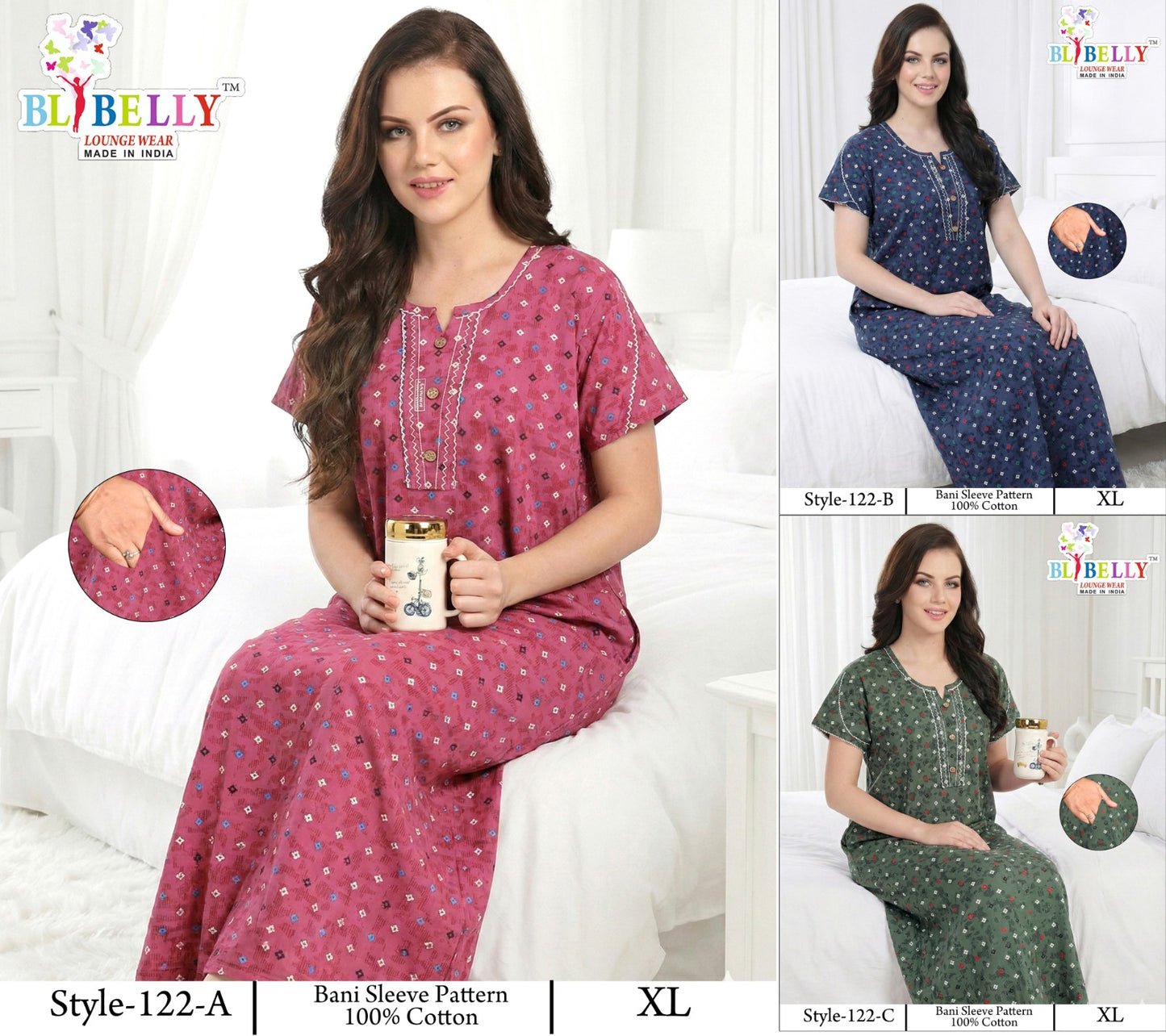 Style 117-154 Kalyani Bani Belly Cotton Night Gowns Wholesale Price