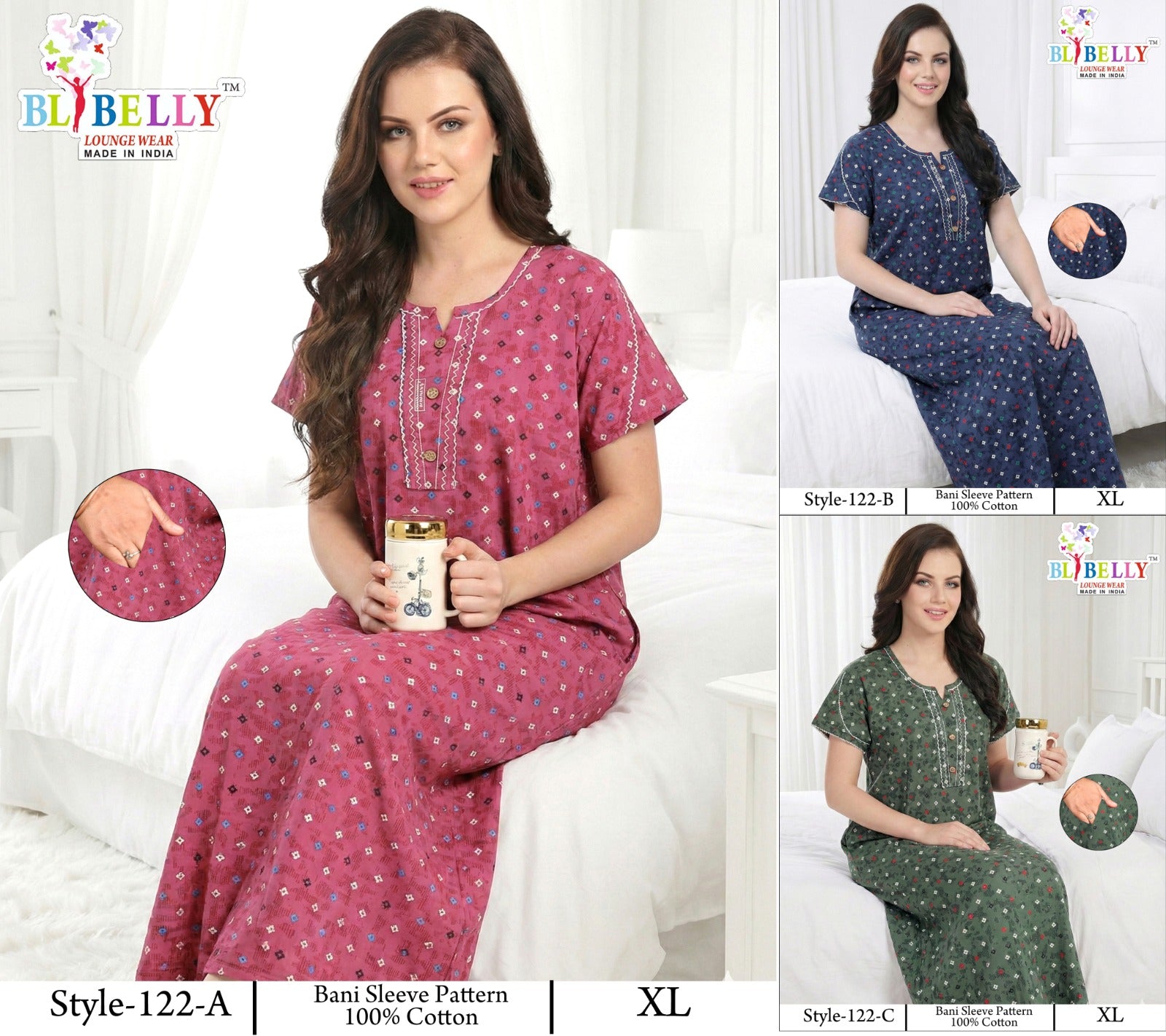 Style 117-154 Kalyani Bani Belly Cotton Night Gowns Wholesale Price