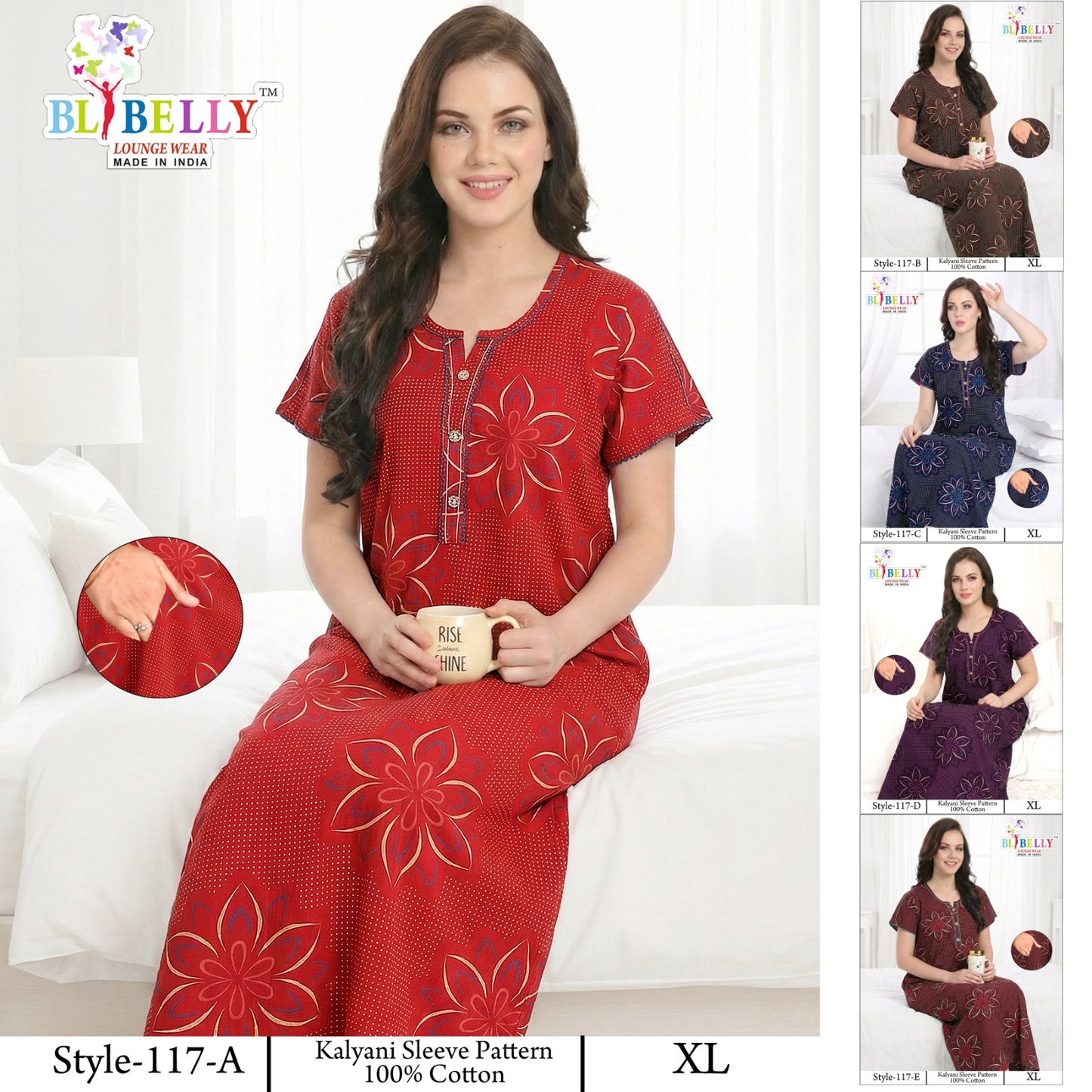 Style 117-154 Kalyani Bani Belly Cotton Night Gowns Wholesale Price