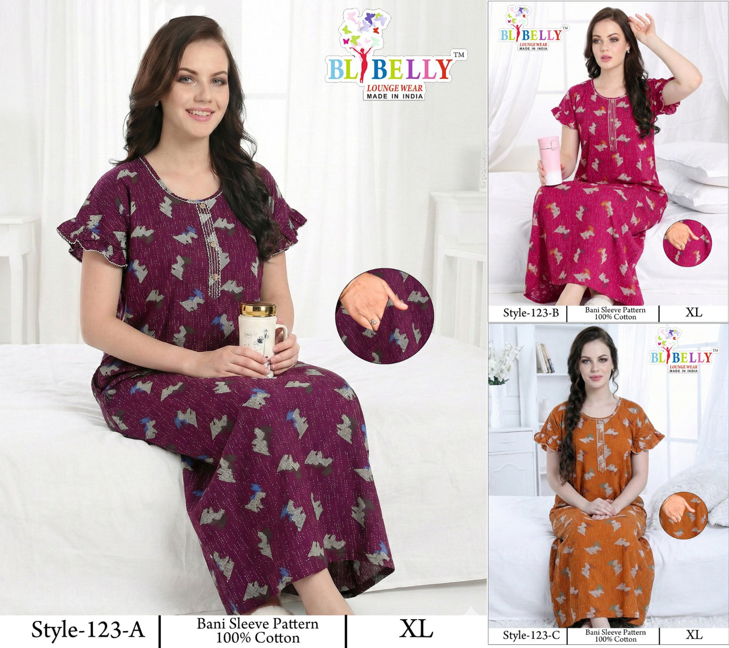 Style 117-154 Kalyani Bani Belly Cotton Night Gowns Wholesale Price