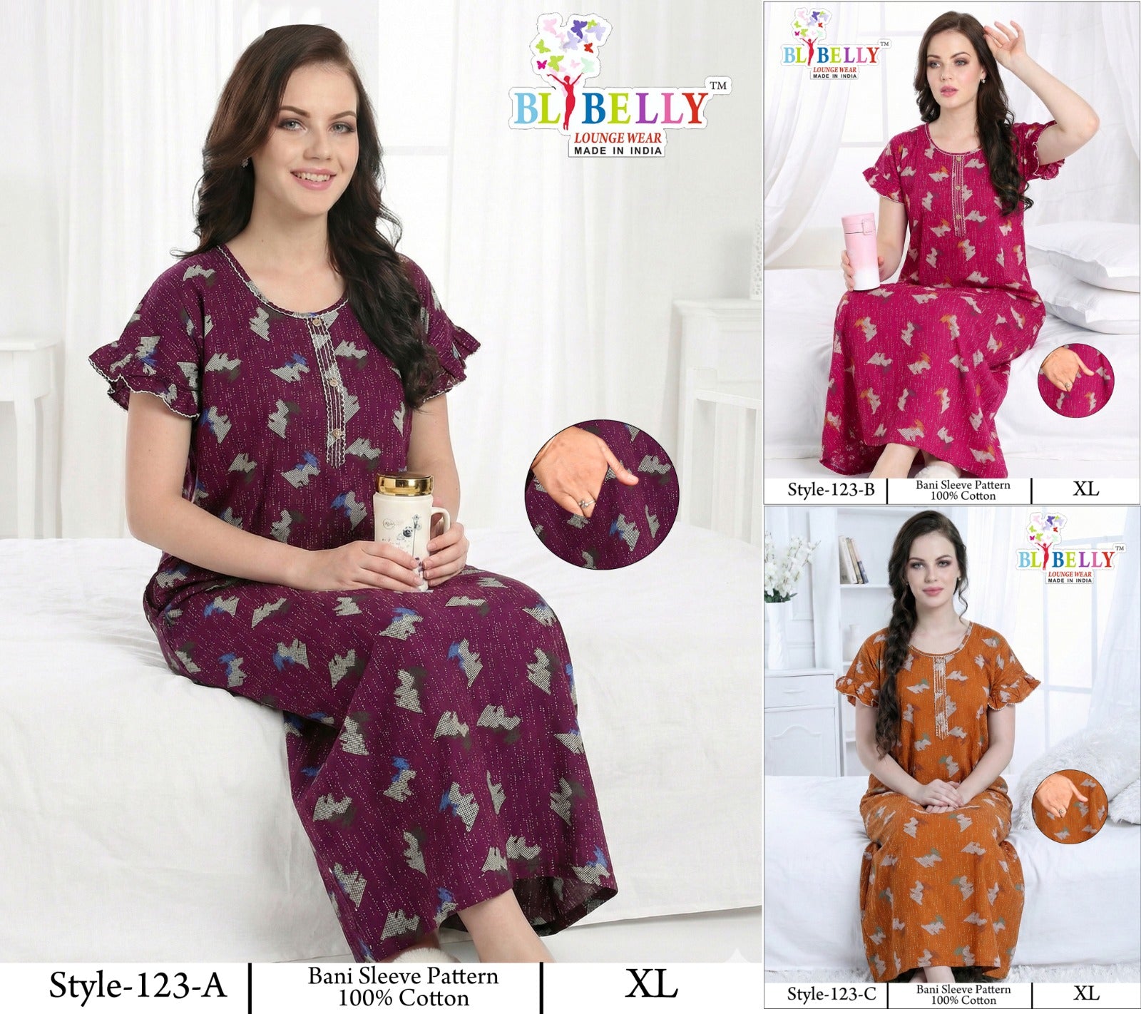 Style 117-154 Kalyani Bani Belly Cotton Night Gowns Wholesale Price