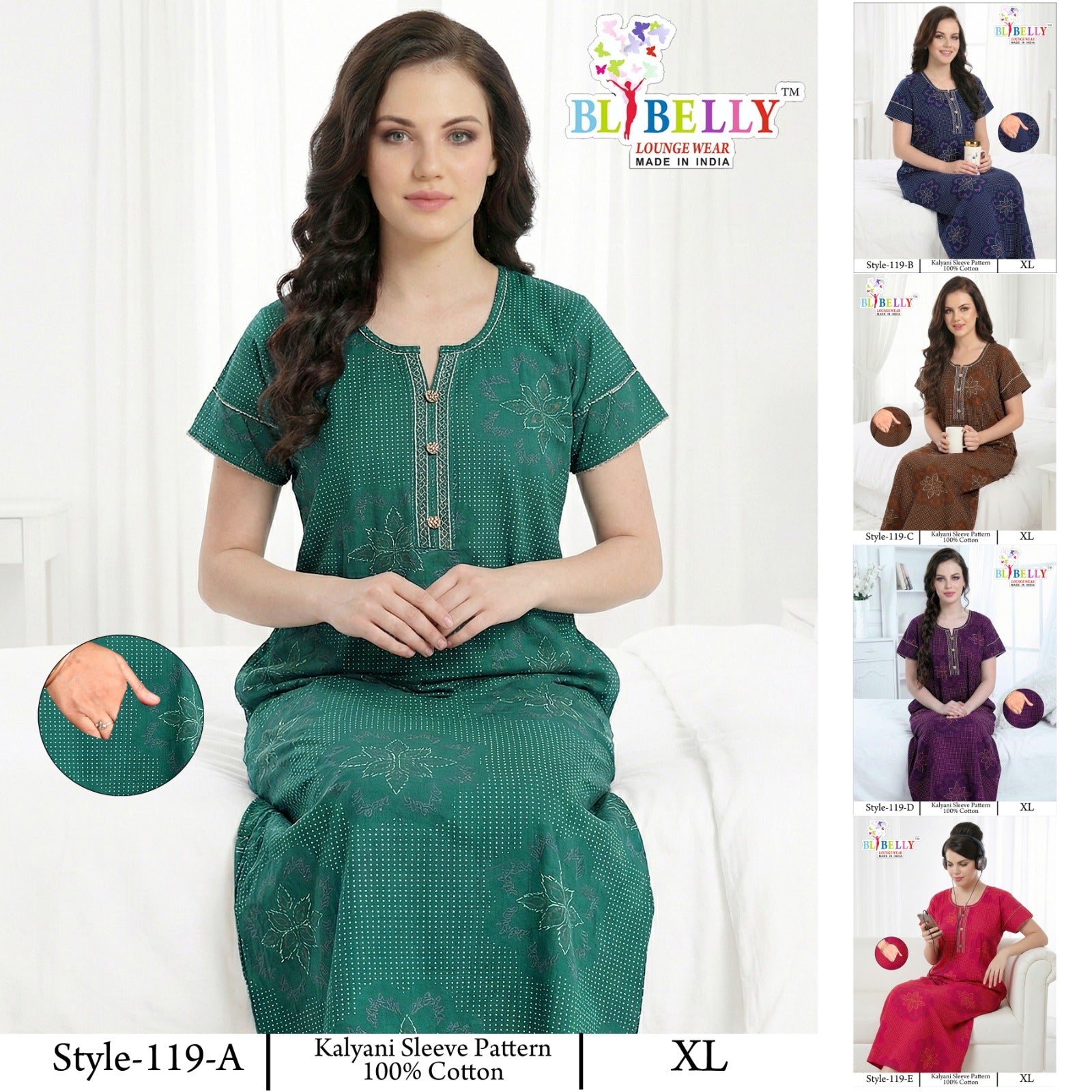 Style 117-154 Kalyani Bani Belly Cotton Night Gowns Wholesale Price