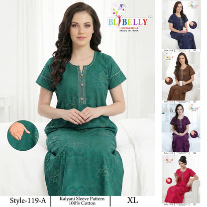 Style 117-154 Kalyani Bani Belly Cotton Night Gowns Wholesale Price