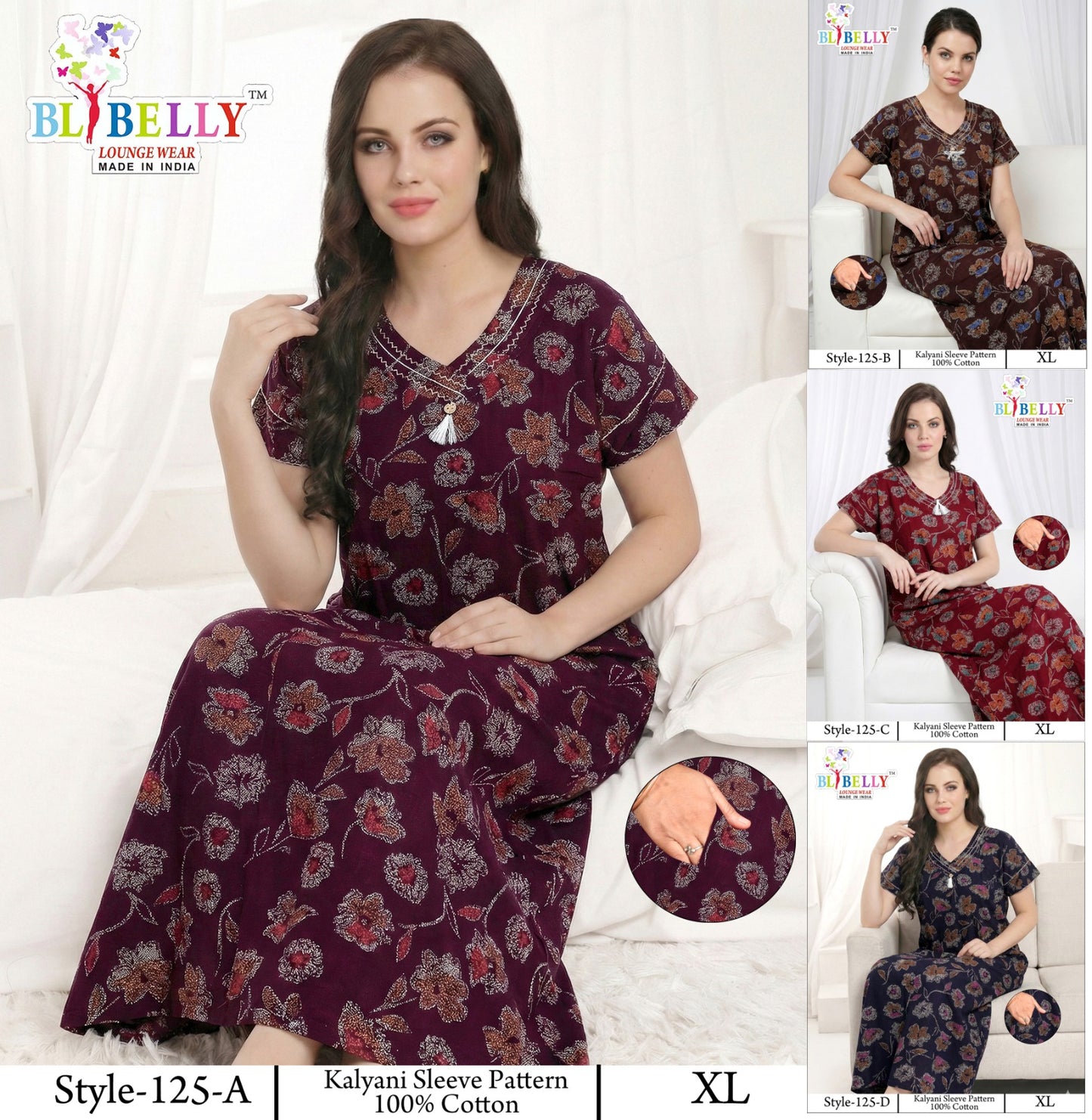 Style 117-154 Kalyani Bani Belly Cotton Night Gowns Wholesale Price