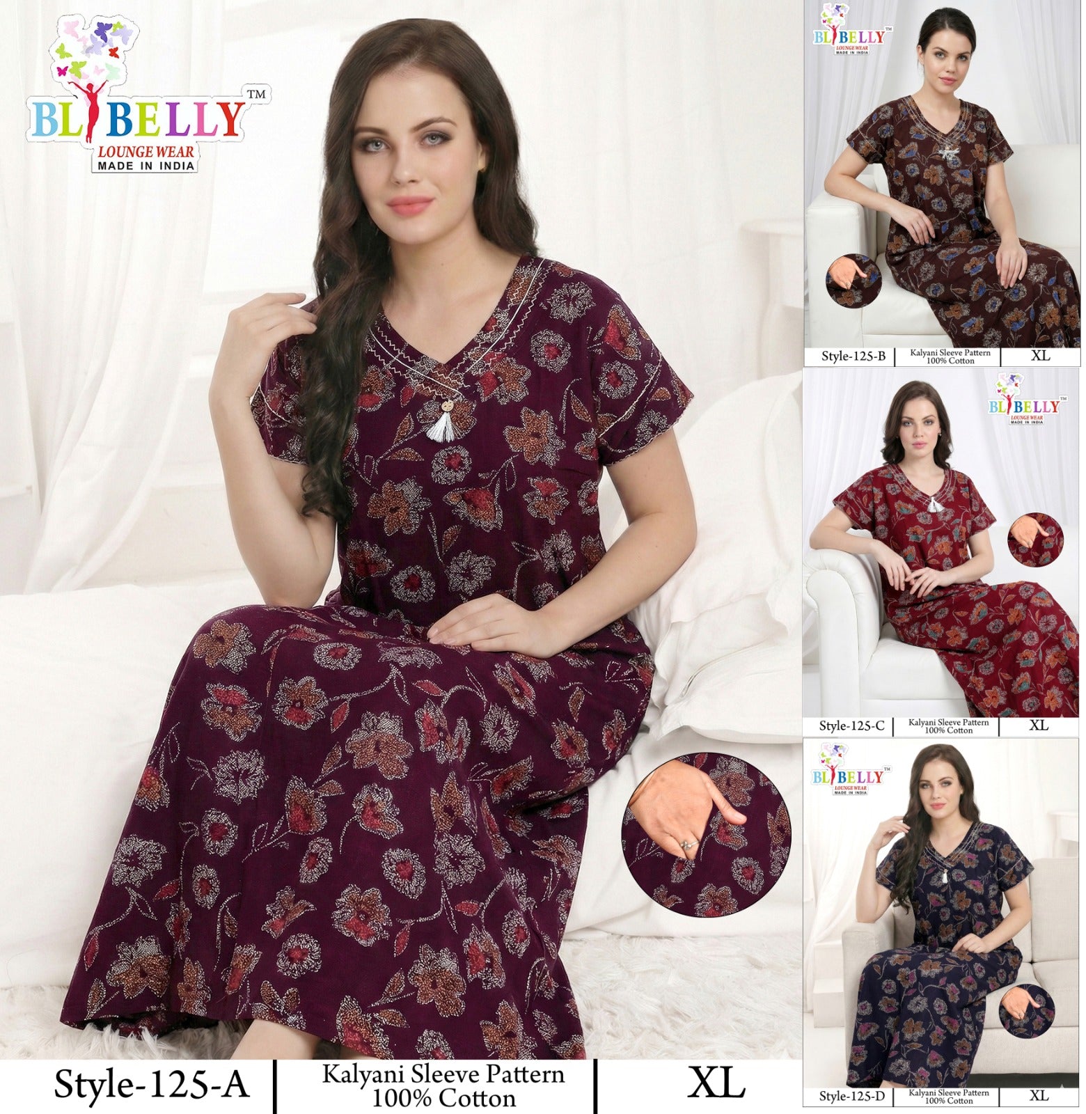 Style 117-154 Kalyani Bani Belly Cotton Night Gowns Wholesale Price