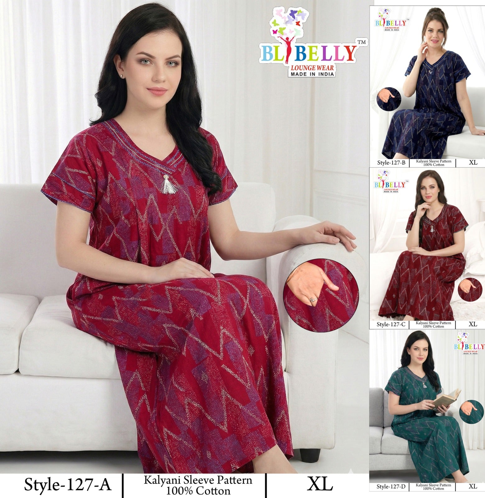 Style 117-154 Kalyani Bani Belly Cotton Night Gowns Wholesale Price