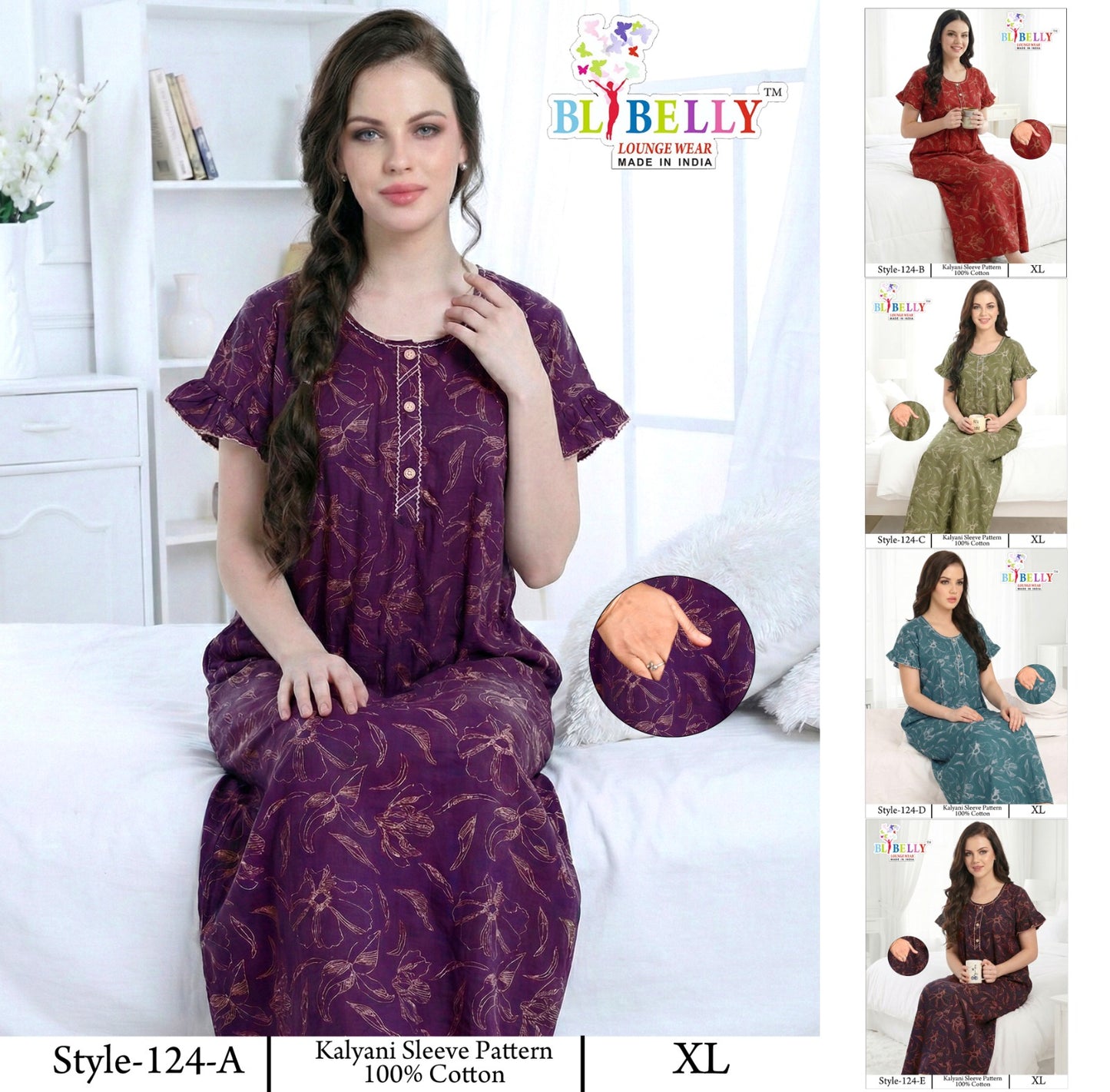 Style 117-154 Kalyani Bani Belly Cotton Night Gowns Wholesale Price