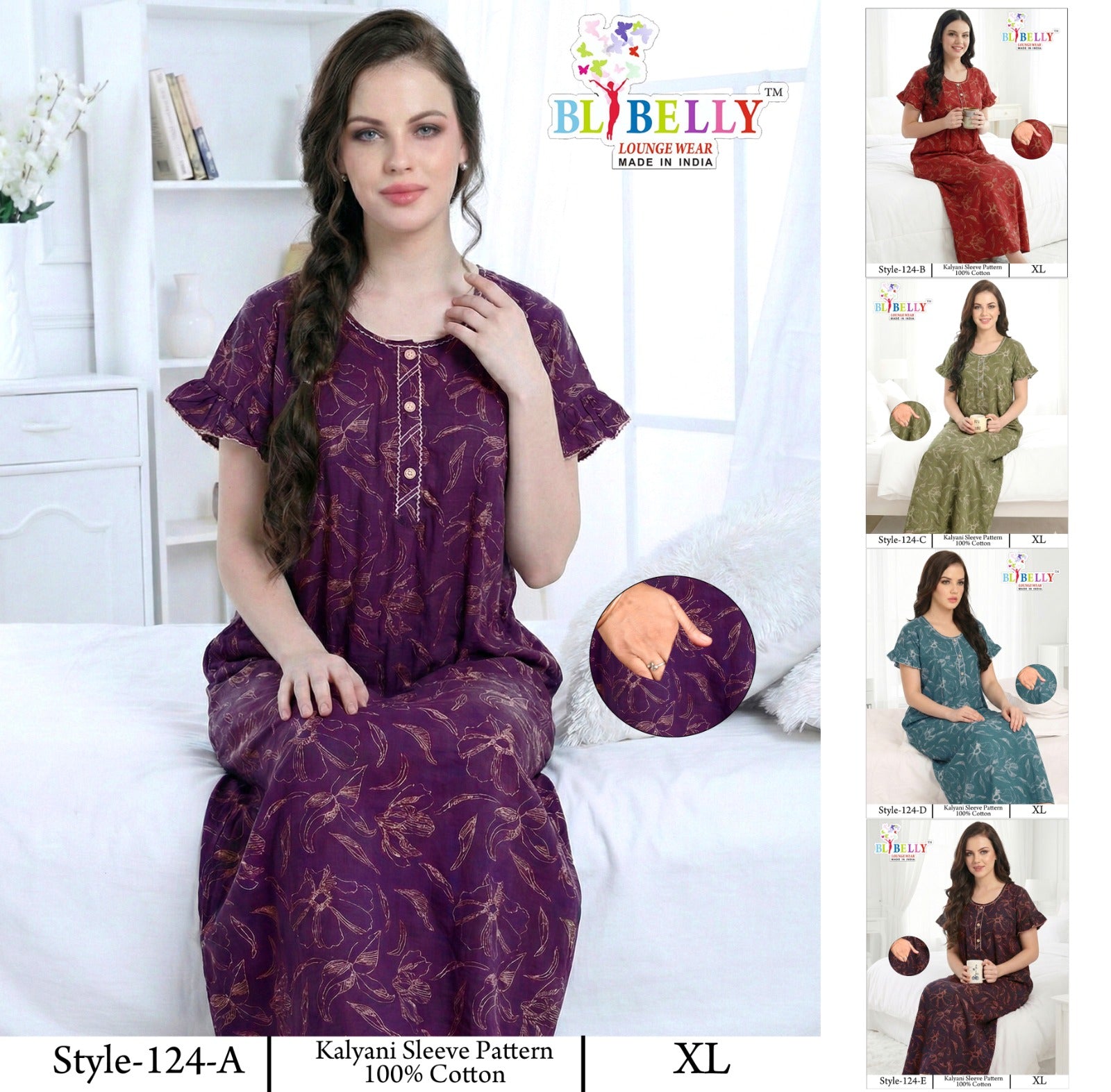 Style 117-154 Kalyani Bani Belly Cotton Night Gowns Wholesale Price