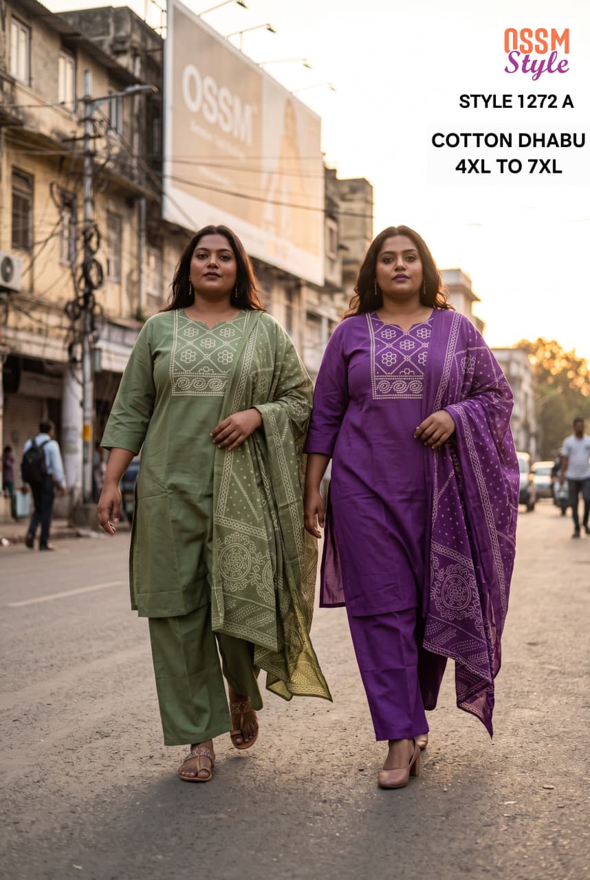 Style 1272 Plus Size Ossm Dhabu Readymade Cotton Pant Suits Exporter Ahmedabad