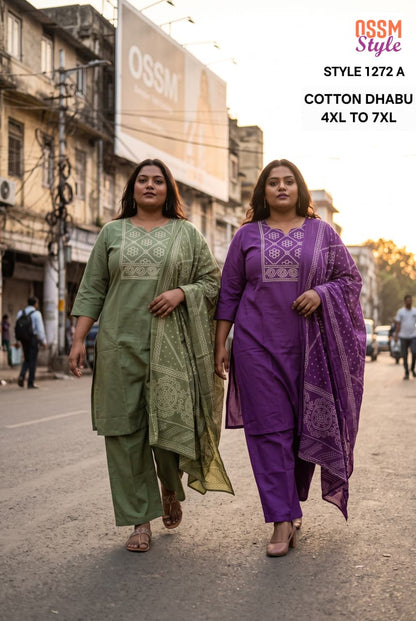 Style 1272 Plus Size Ossm Dhabu Readymade Cotton Pant Suits Exporter Ahmedabad