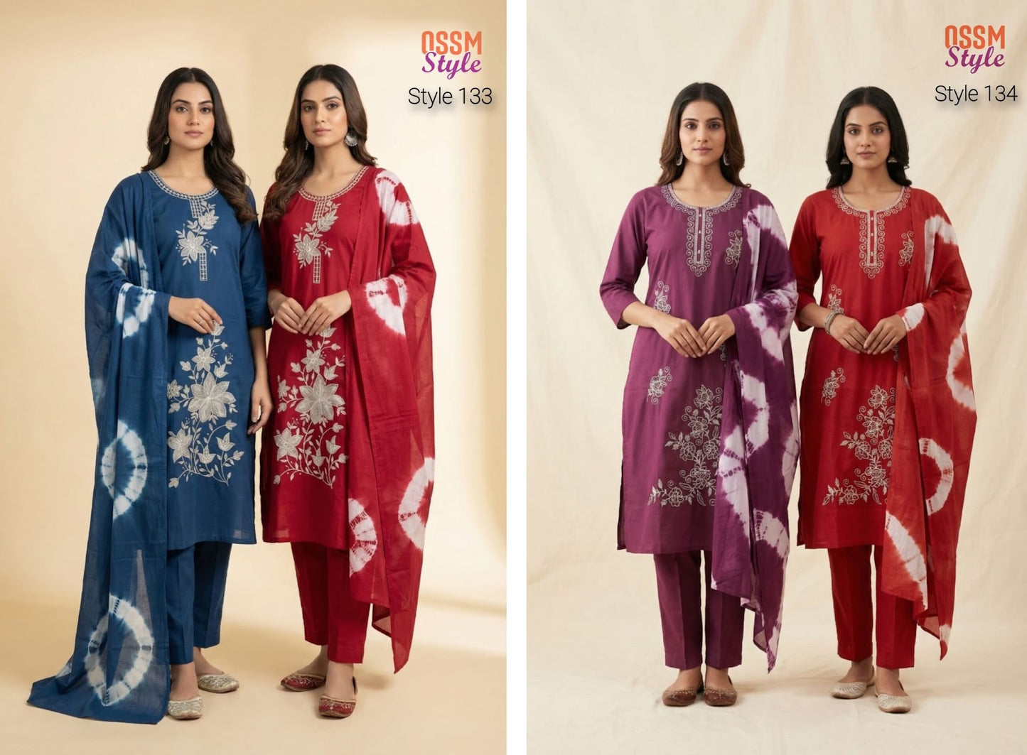 Style 133-134 Ossm Cotton Readymade Pant Style Suits Wholesaler India