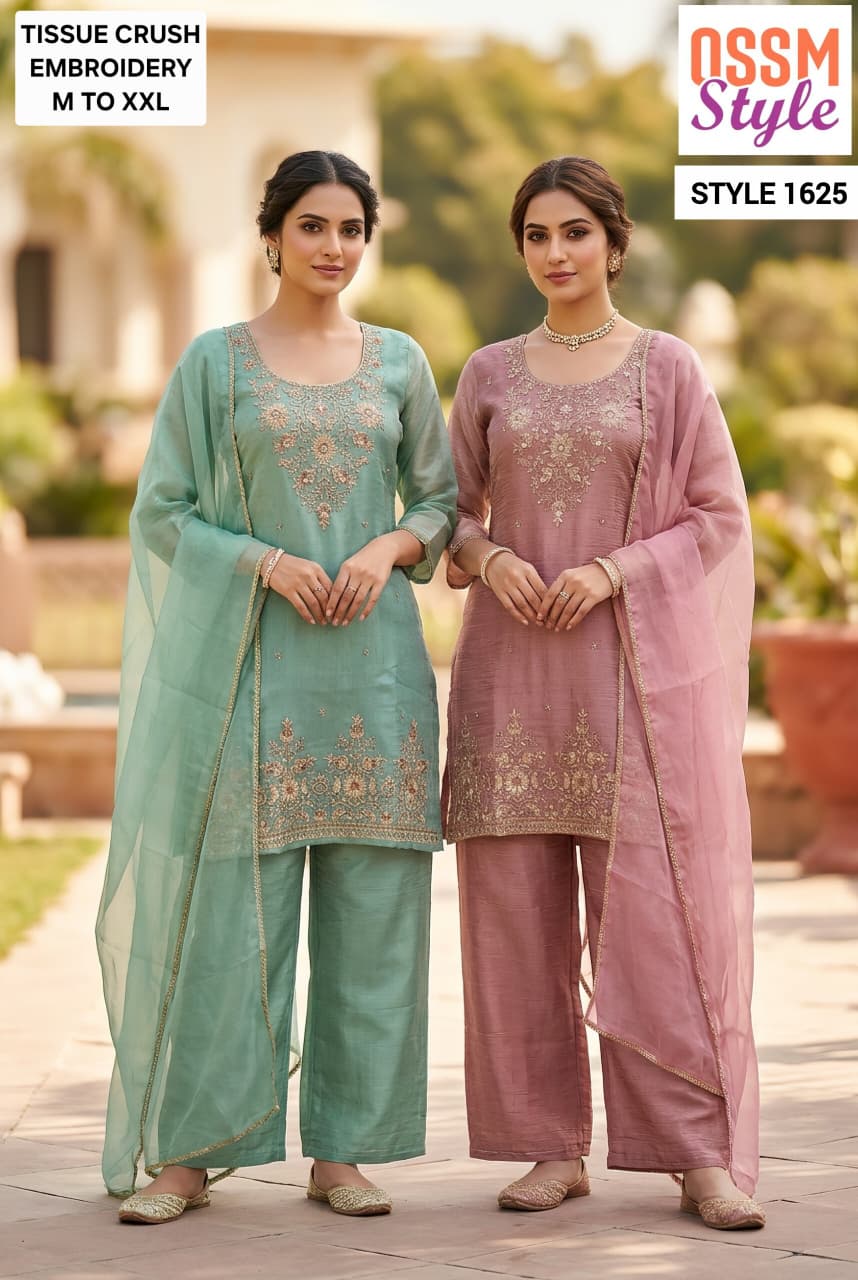 Style 1620-1625 Ossm Tissue Readymade Plazzo Style Suits Exporter