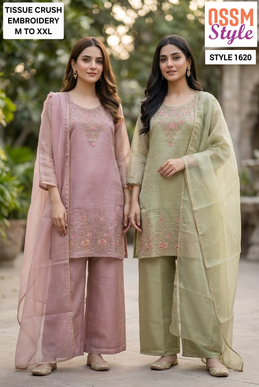 Style 1620-1625 Ossm Tissue Readymade Plazzo Style Suits Exporter