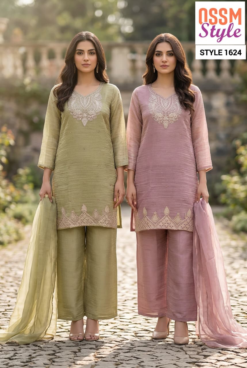 Style 1620-1625 Ossm Tissue Readymade Plazzo Style Suits Exporter