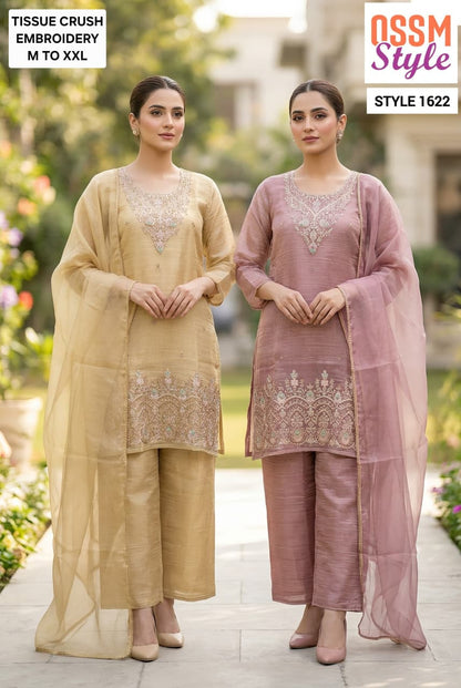 Style 1620-1625 Ossm Tissue Readymade Plazzo Style Suits Exporter