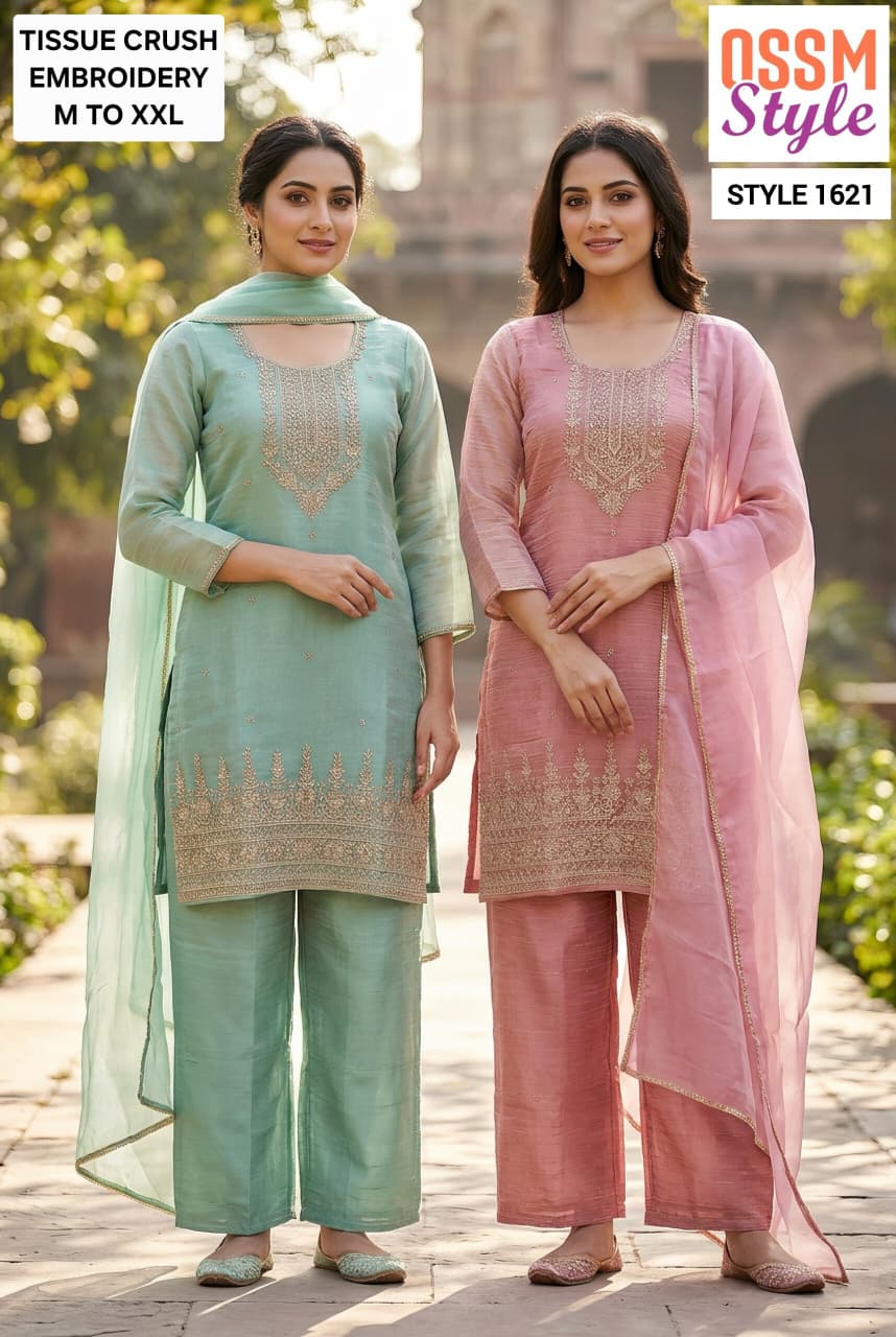 Style 1620-1625 Ossm Tissue Readymade Plazzo Style Suits Exporter