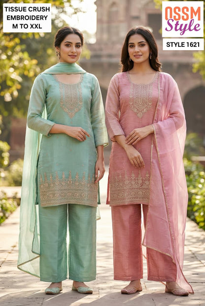Style 1620-1625 Ossm Tissue Readymade Plazzo Style Suits Exporter