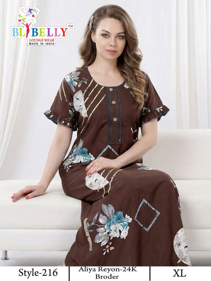 Style 207-216 Aliya Belly Rayon 24Kg Night Gowns Supplier Gujarat