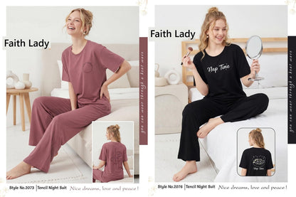 Style 2073-2076 Faith Lady Tencil Plazzo Night Suits Exporter