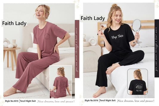 Style 2073-2076 Faith Lady Tencil Plazzo Night Suits Exporter