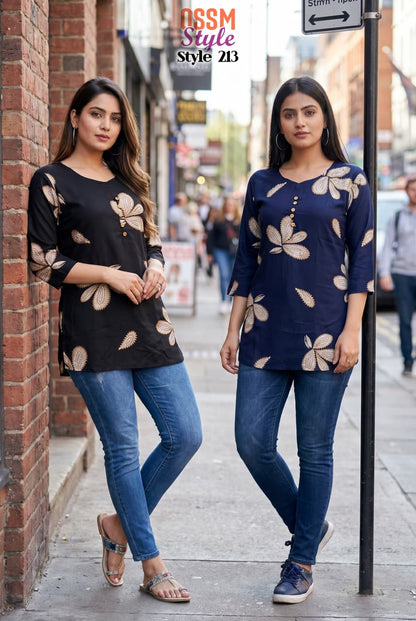 Style 213 Ossm Rayon 18Kg Short Kurtis Wholesale