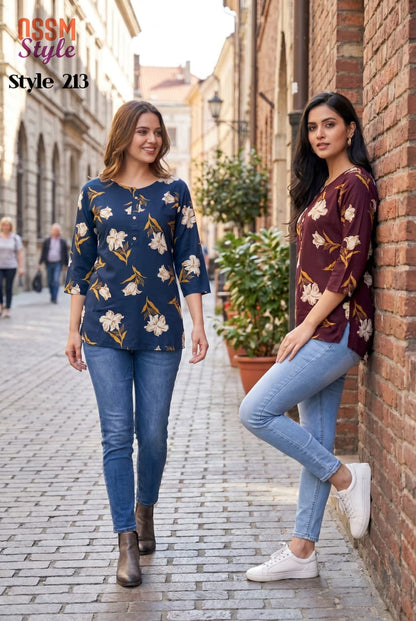 Style 213 Ossm Rayon 18Kg Short Kurtis Wholesale
