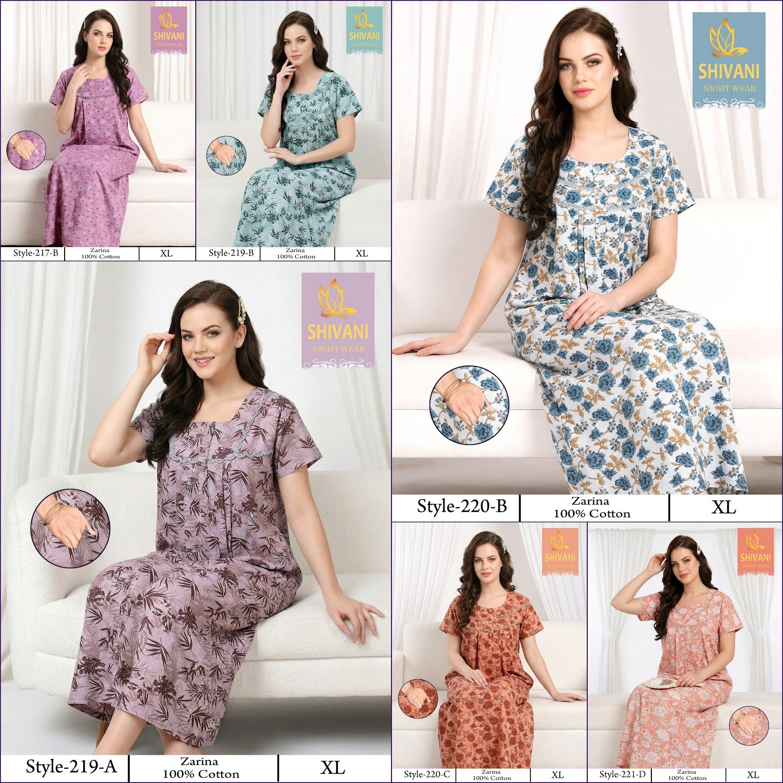 Style 217-233 Zarina Palak Shivani Cotton Night Gowns Wholesaler India