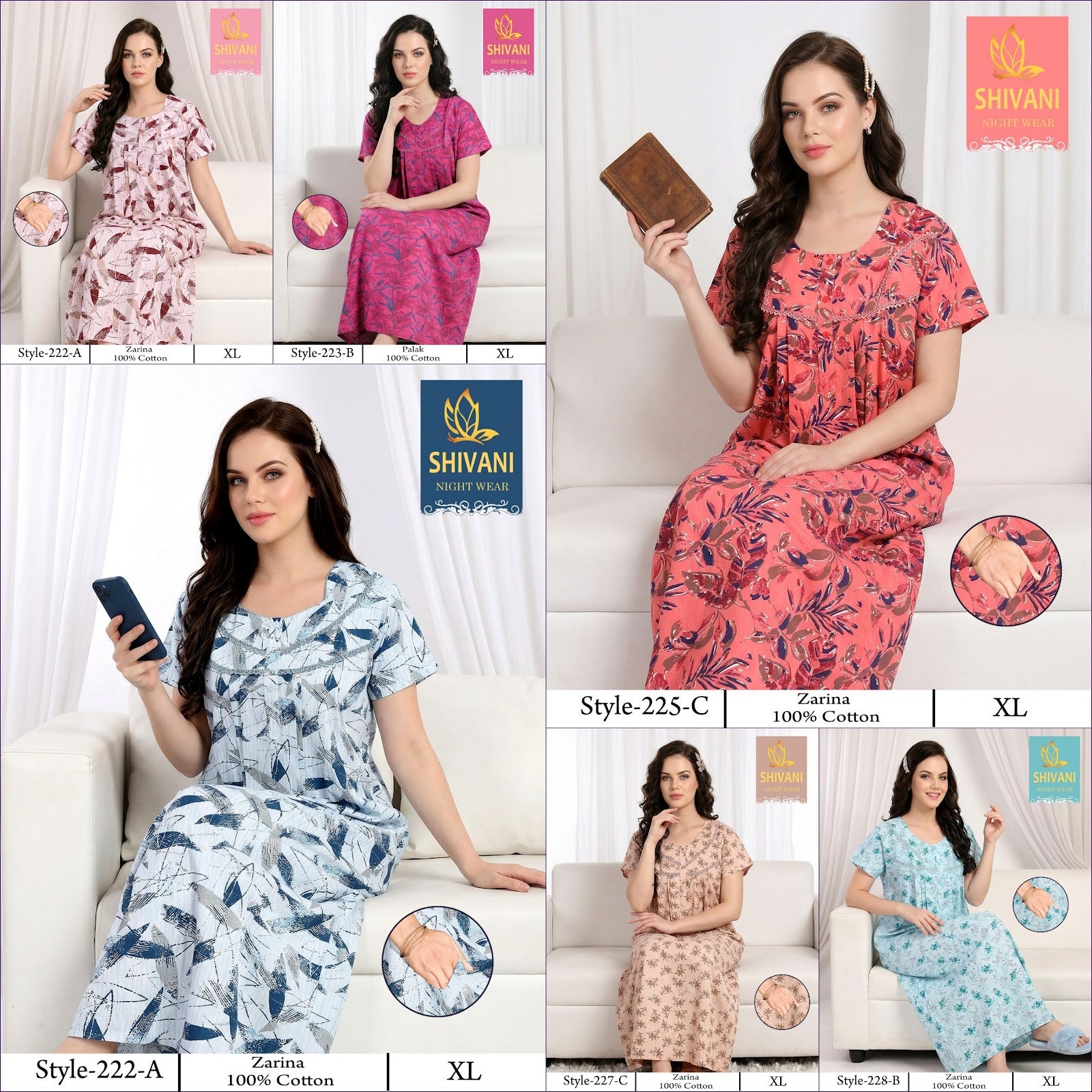 Style 217-233 Zarina Palak Shivani Cotton Night Gowns Wholesaler India