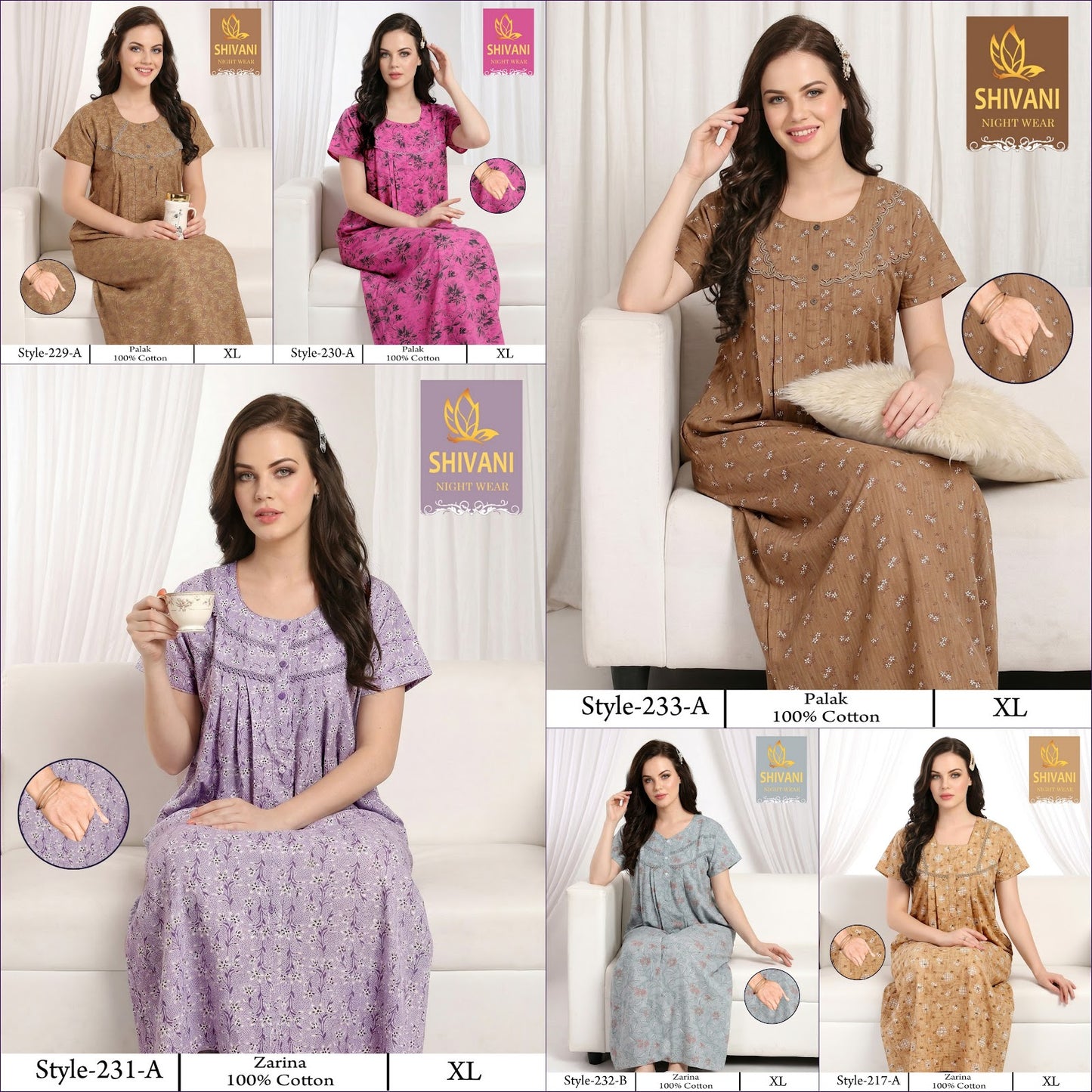 Style 217-233 Zarina Palak Shivani Cotton Night Gowns Wholesaler India