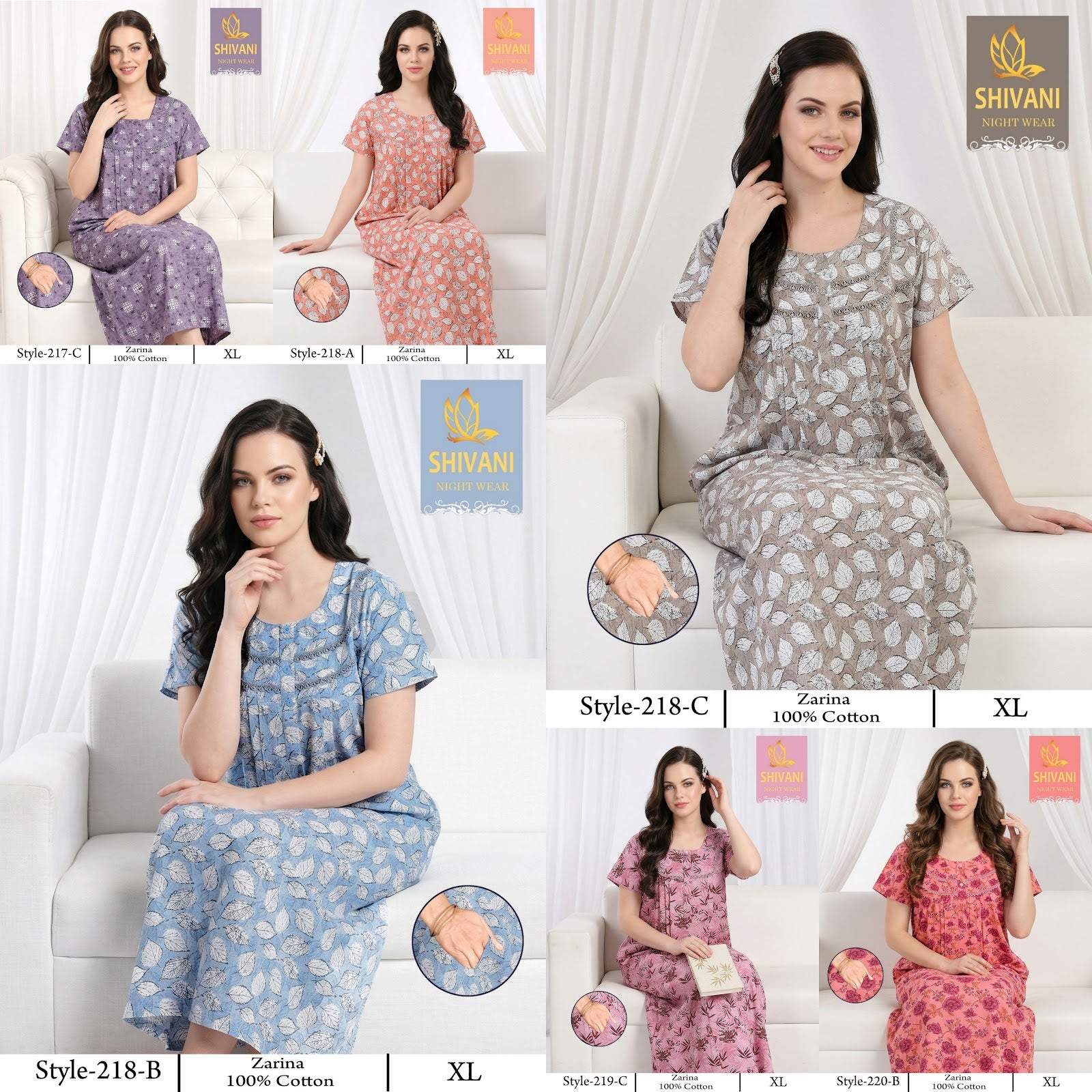 Style 217-233 Zarina Palak Shivani Cotton Night Gowns Wholesaler India