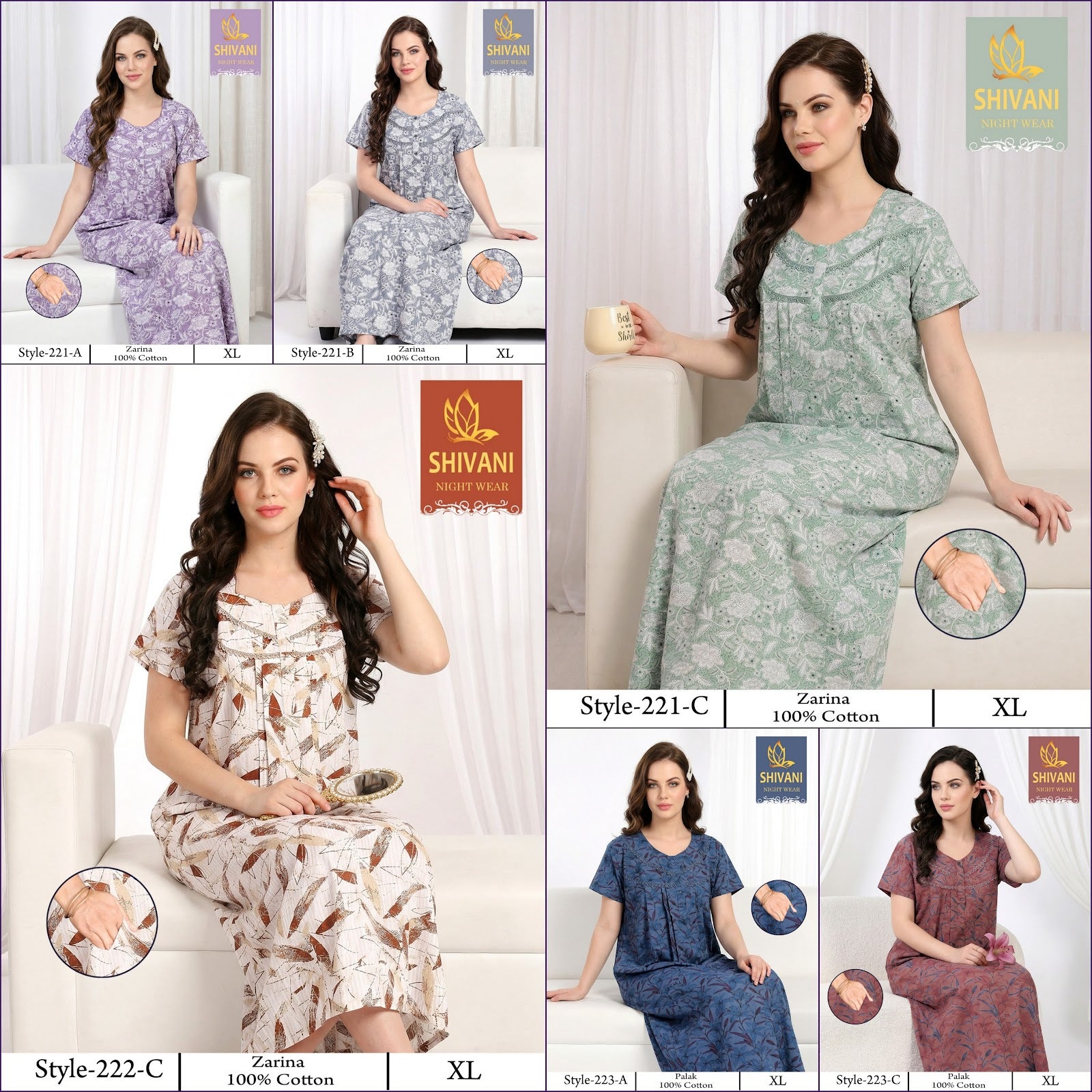 Style 217-233 Zarina Palak Shivani Cotton Night Gowns Wholesaler India