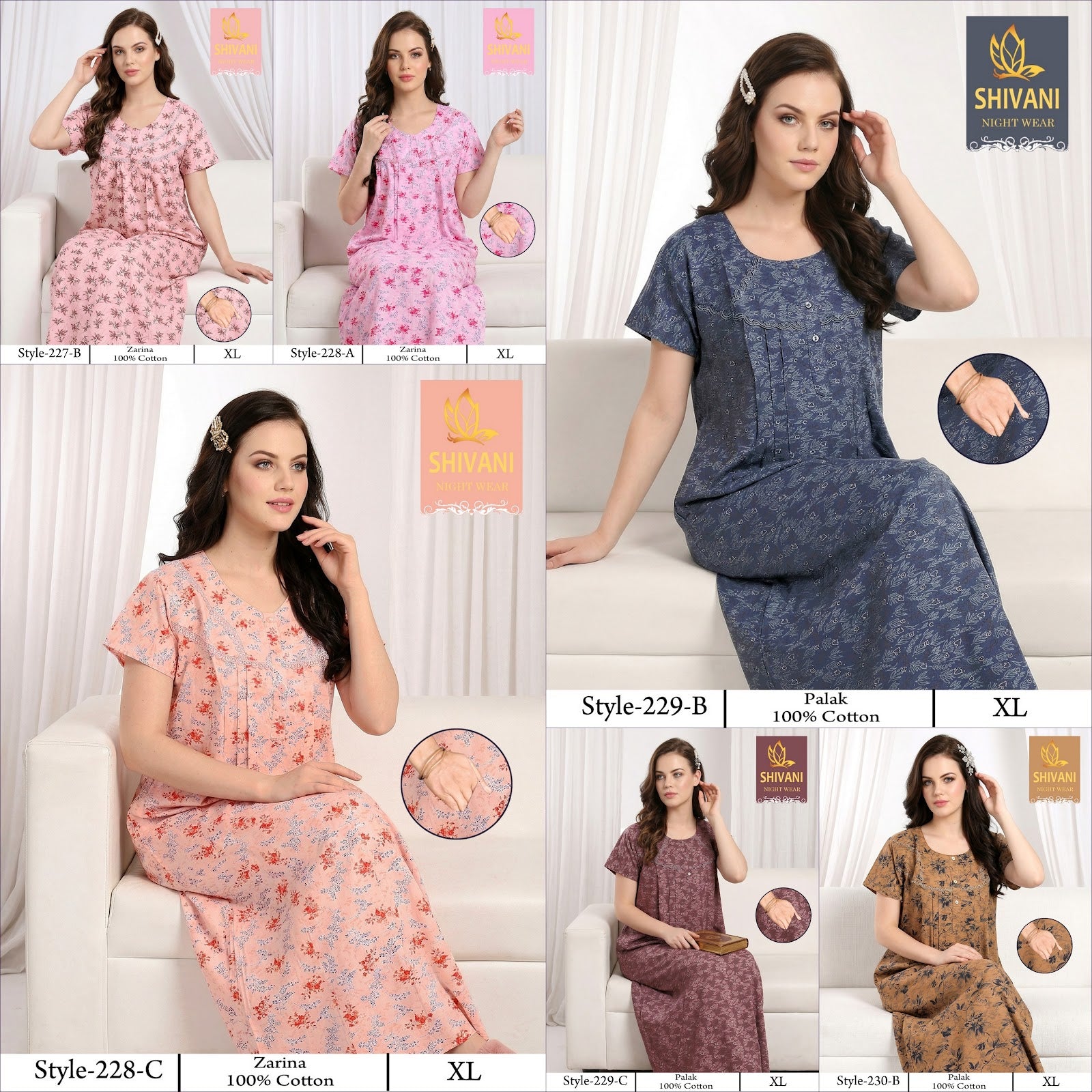 Style 217-233 Zarina Palak Shivani Cotton Night Gowns Wholesaler India