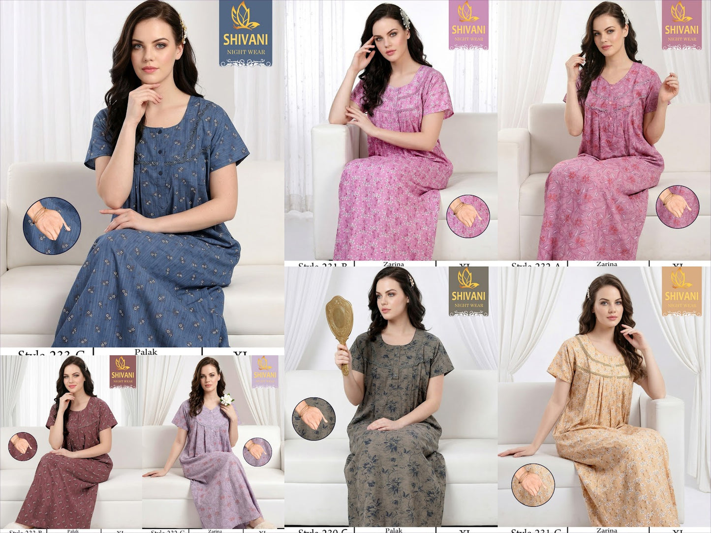 Style 217-233 Zarina Palak Shivani Cotton Night Gowns Wholesaler India