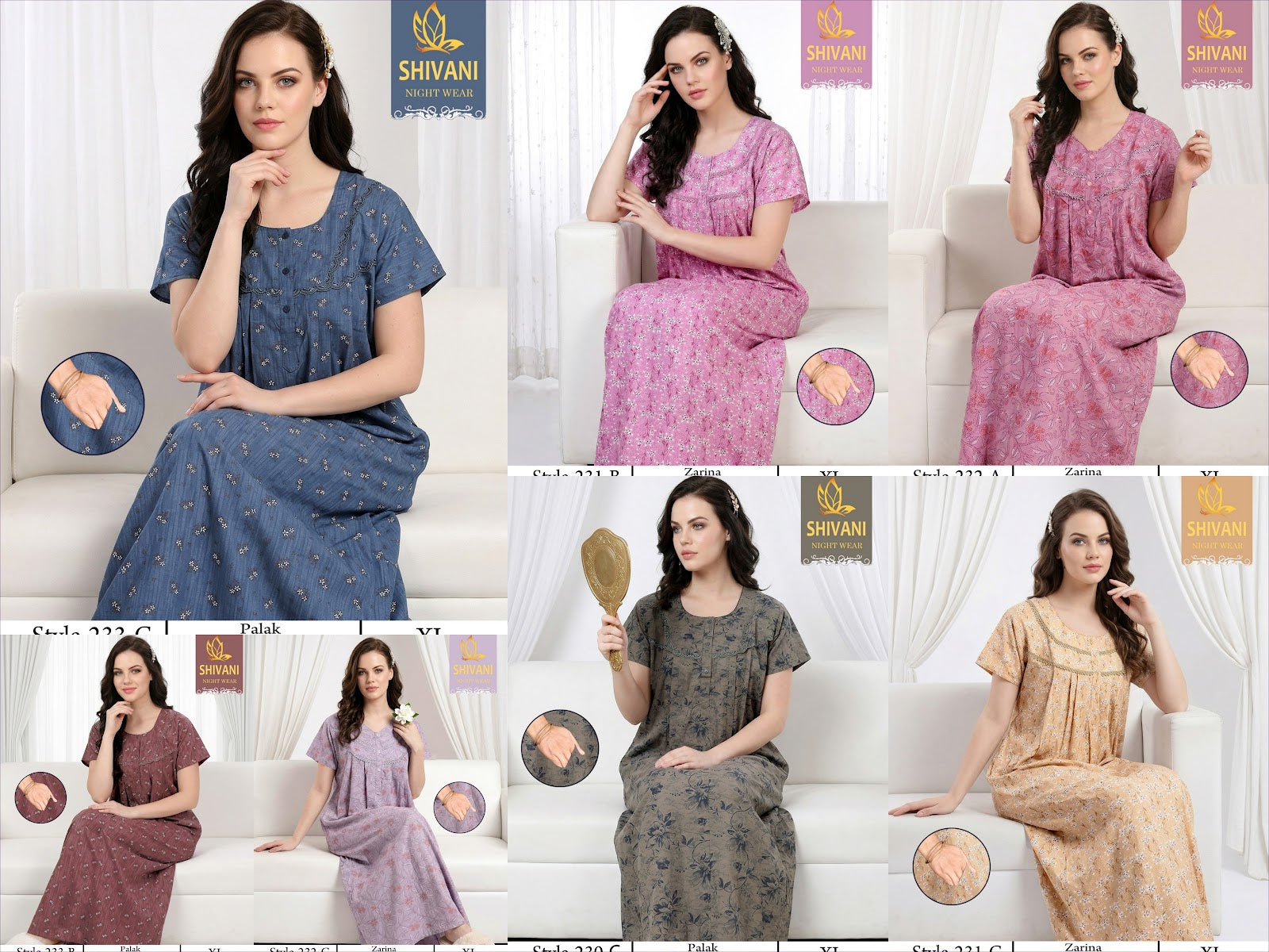 Style 217-233 Zarina Palak Shivani Cotton Night Gowns Wholesaler India
