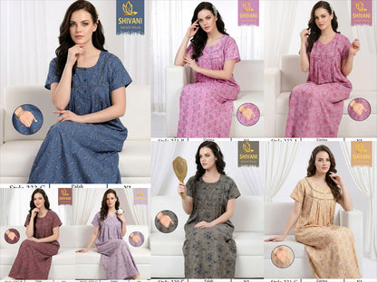 Style 217-233 Zarina Palak Shivani Cotton Night Gowns Wholesaler India