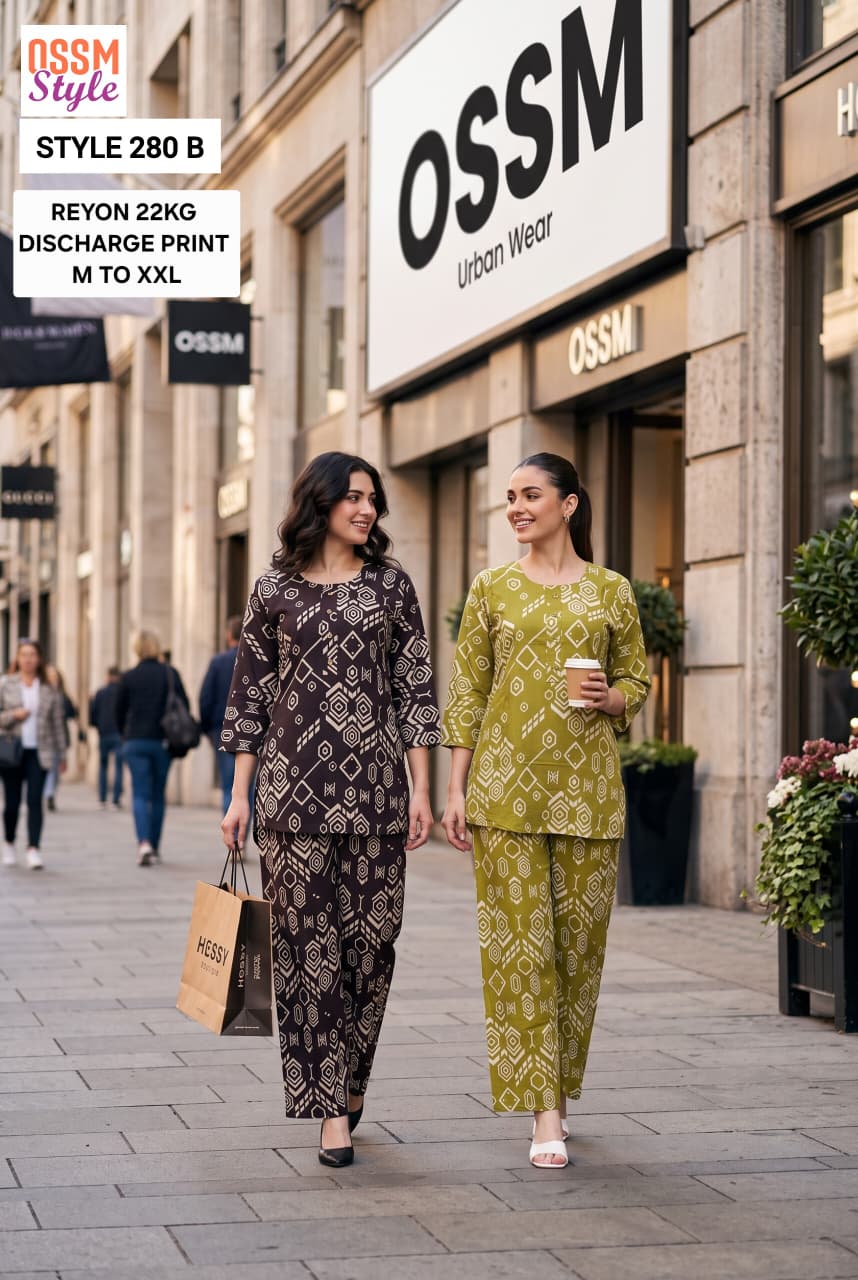 Style 280 Discharge Print Ossm Rayon 22Kg Co Ord Set Supplier India