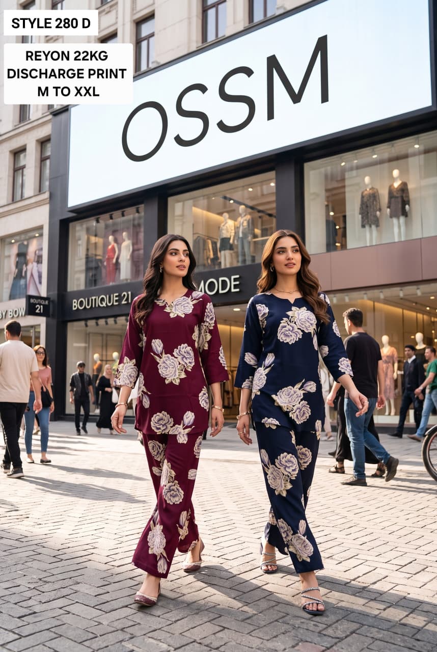 Style 280 Discharge Print Ossm Rayon 22Kg Co Ord Set Supplier India