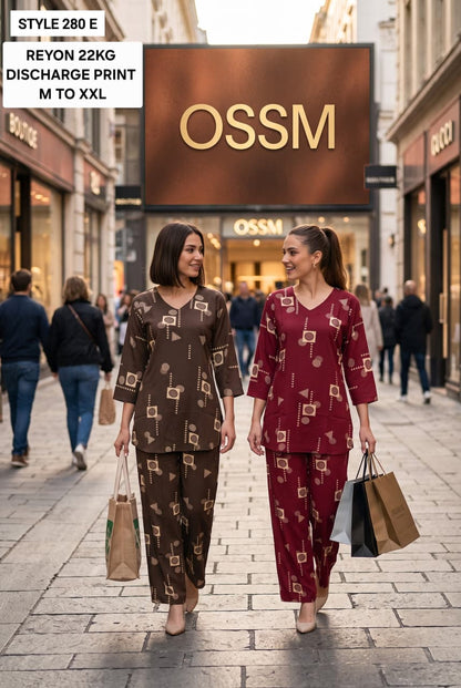 Style 280 Discharge Print Ossm Rayon 22Kg Co Ord Set Supplier India
