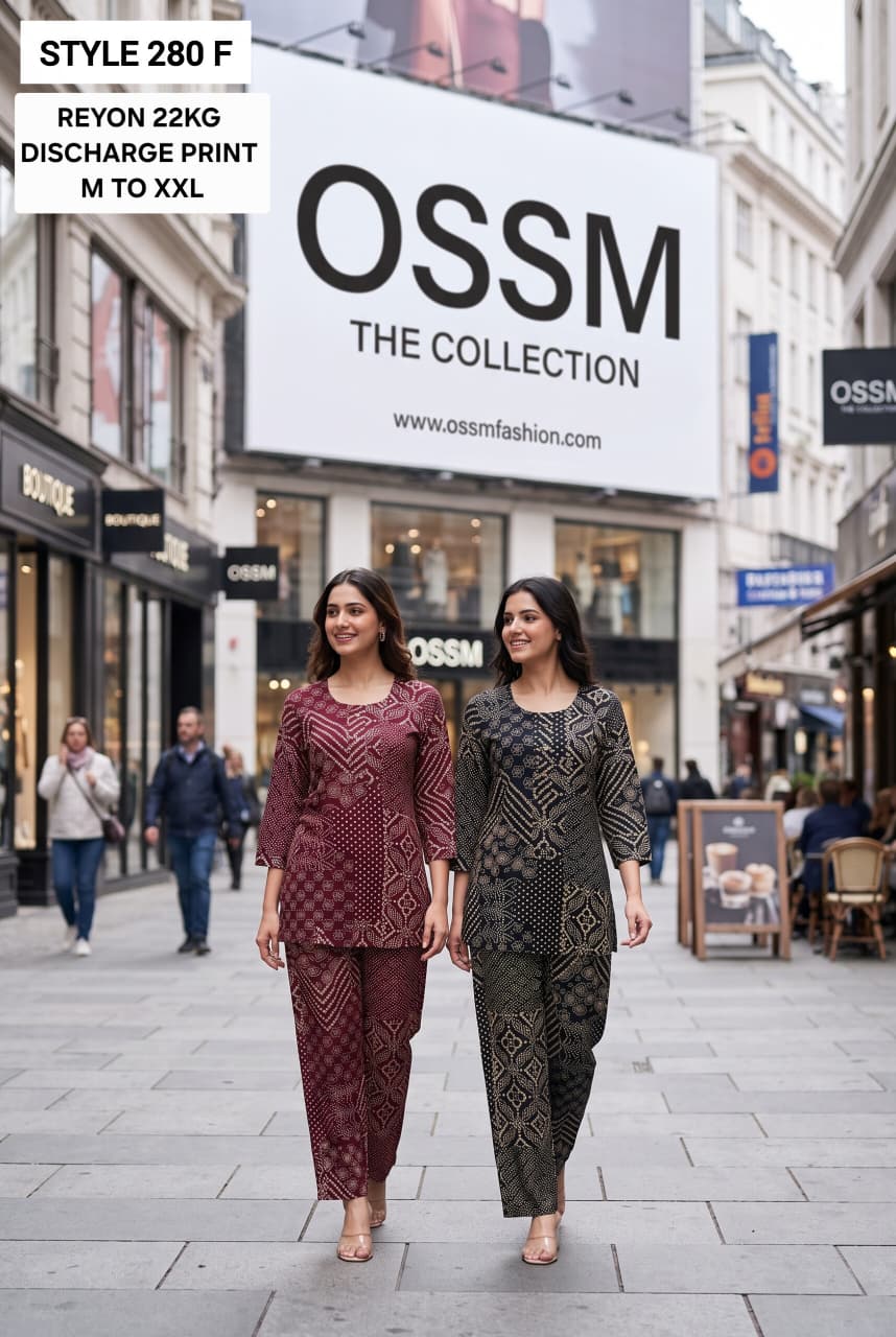 Style 280 Discharge Print Ossm Rayon 22Kg Co Ord Set Supplier India