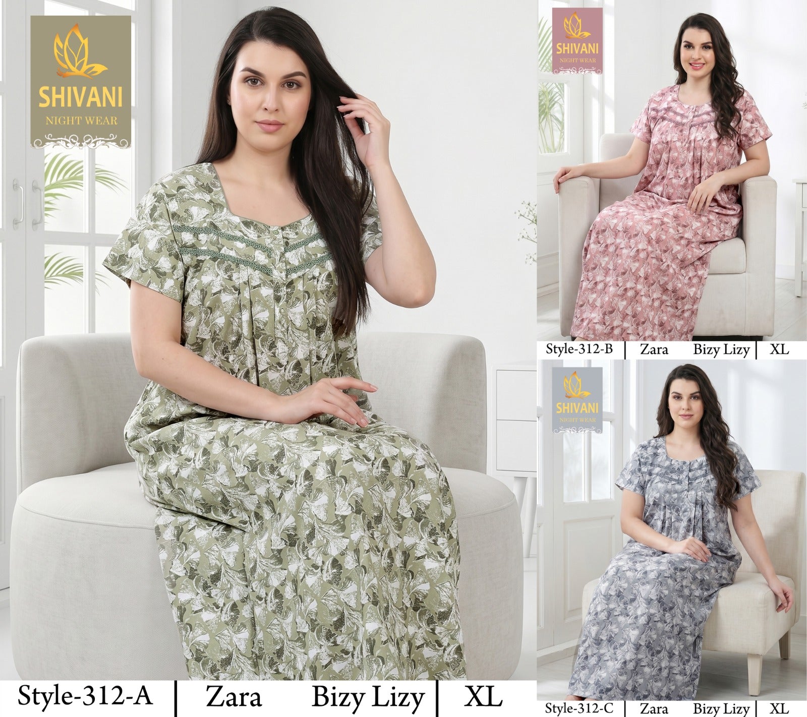 Style 311-328 Shivani Pv Night Gowns Wholesaler Ahmedabad