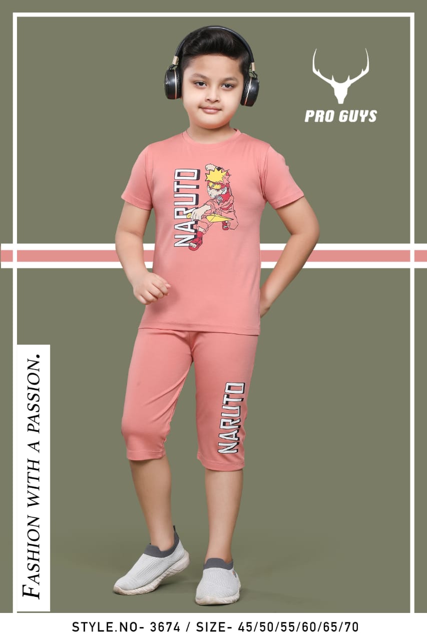 Style 3674 Pro Guys Tencil Lycra Boys Capri Night Suit Manufacturer India